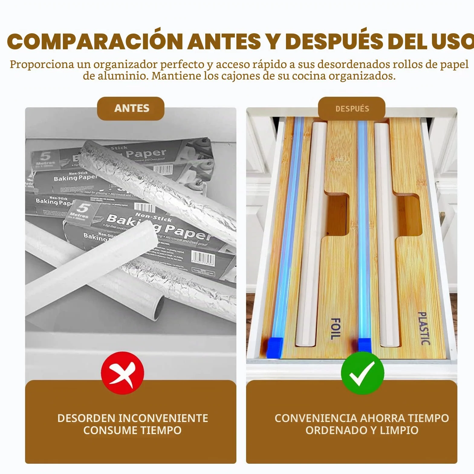 Dispensador de láminas de Papel Film y Aluminio 2 en 1 para cocina y restaurante
