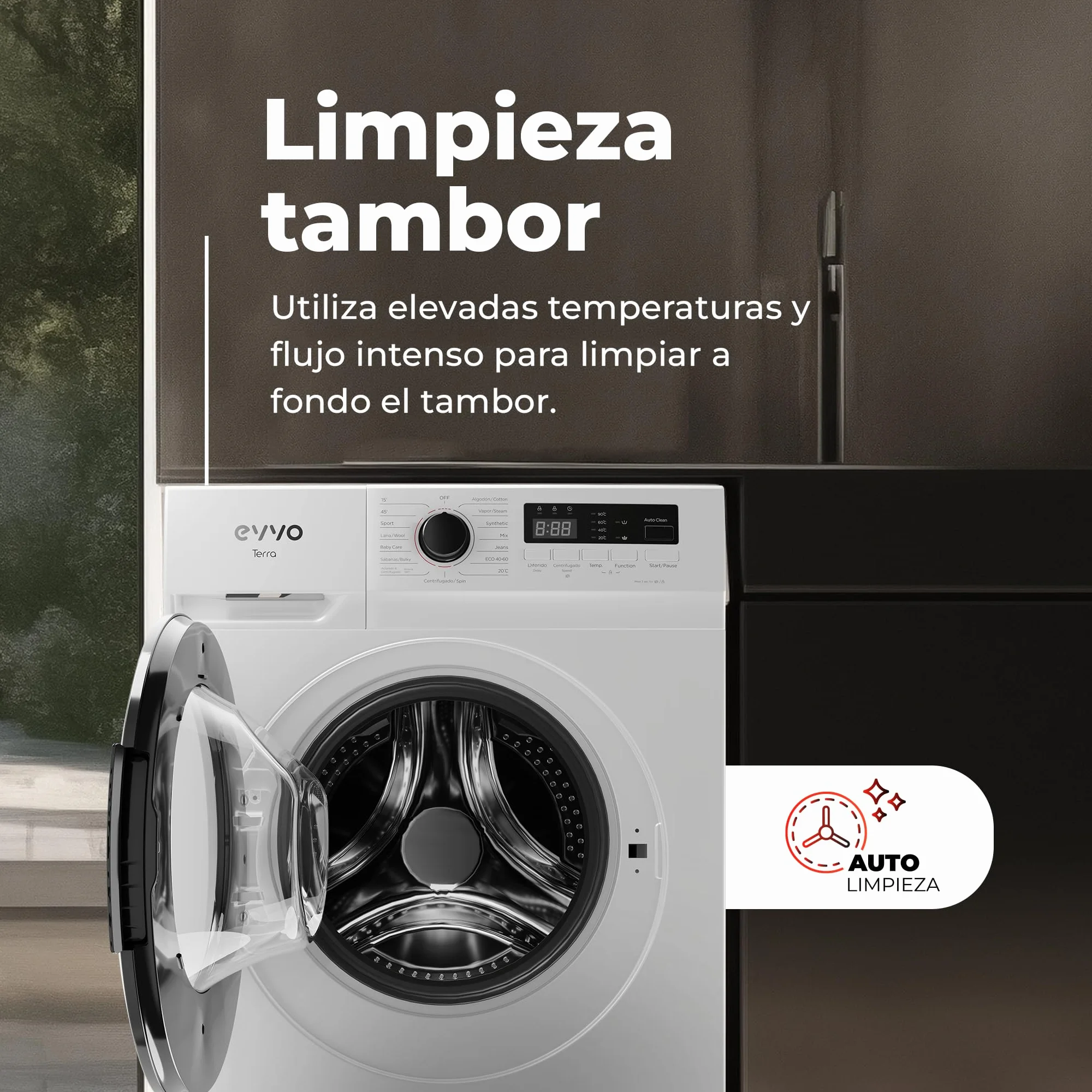 EVVO Lavadora Carga Frontal 7kg 1400 rpm Motor Inverter Clase A Vapor Blanco 40cm