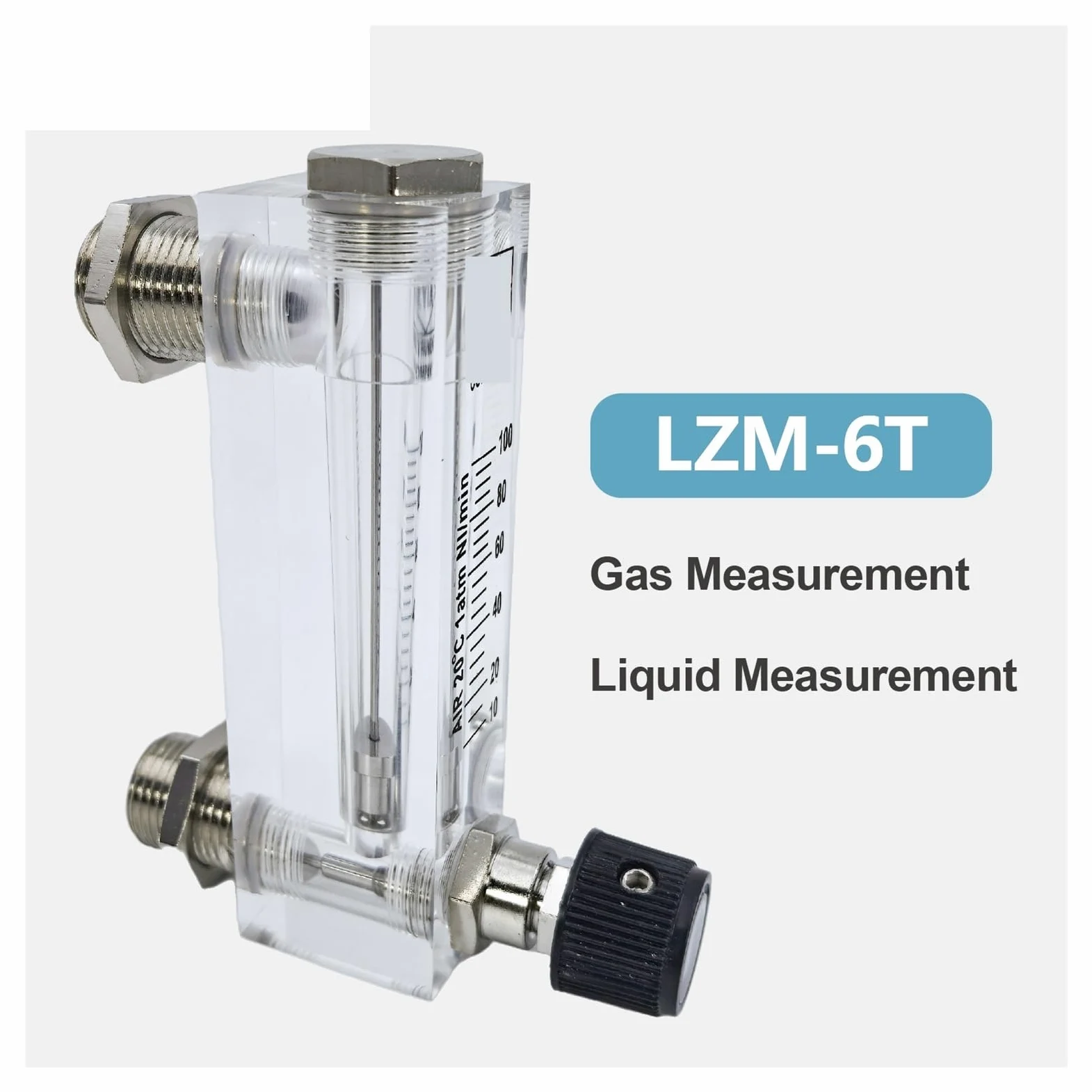 Lzm-6t Medidor de flujo líquido de vidrio orgánico 6-1000 ml/min Montaje en panel rotámetro ajustable para uso industrial de laboratorio