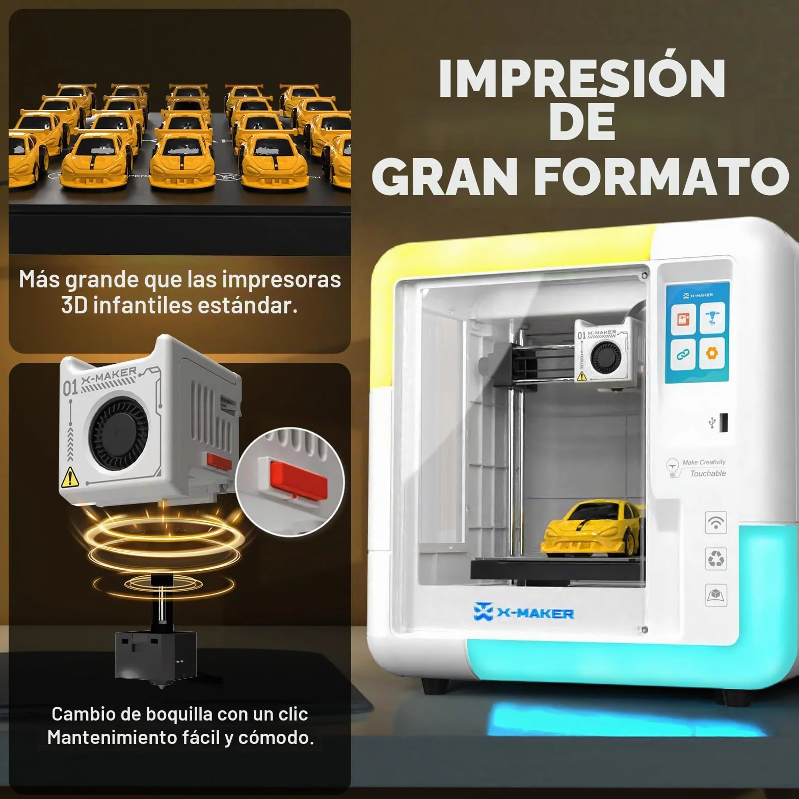 X-Maker - Impresora 3D con aplicación de diseño, totalmente cerrada, aplicación de diseño de IA, amplia colección de plantillas de juguetes 3D, con más de 15 módulos de diseño mini 3D, cambio rápido