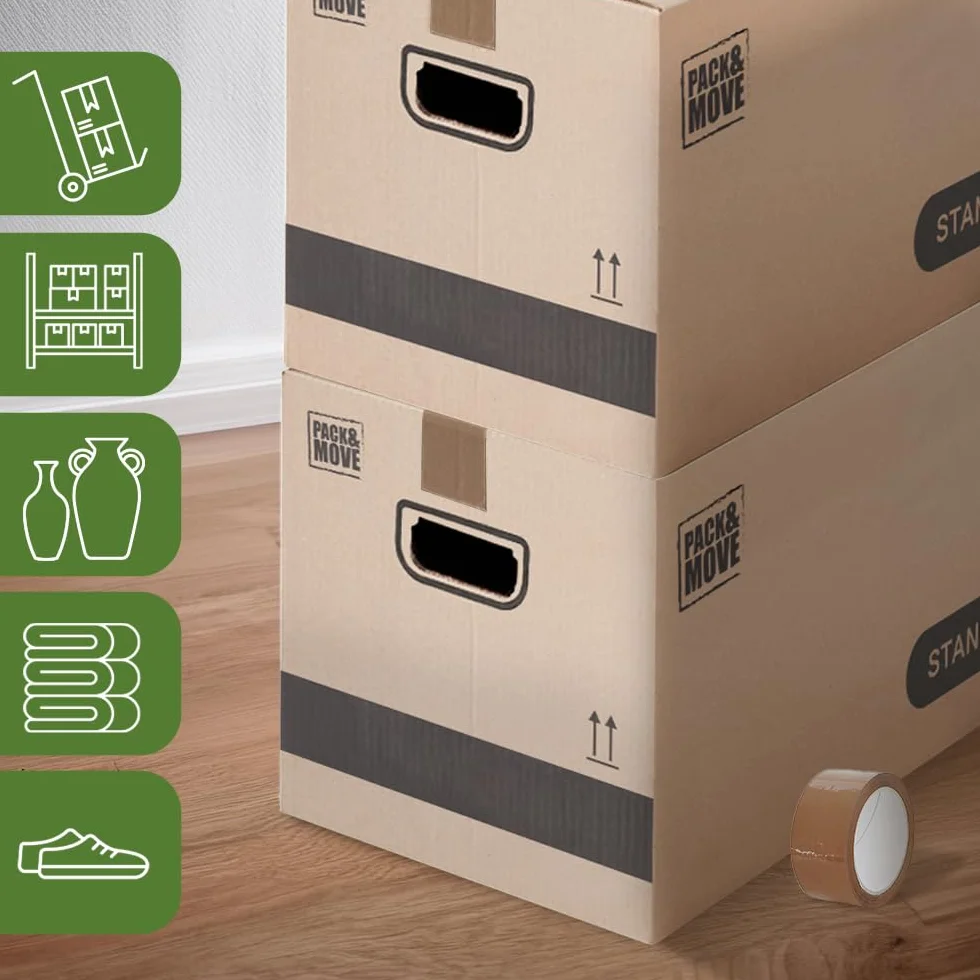 Pack and Move - Lote de 30 cajas de almacenamiento estándar, 60 x 30 x 30 cm, asas reforzadas, 2 adhesivos