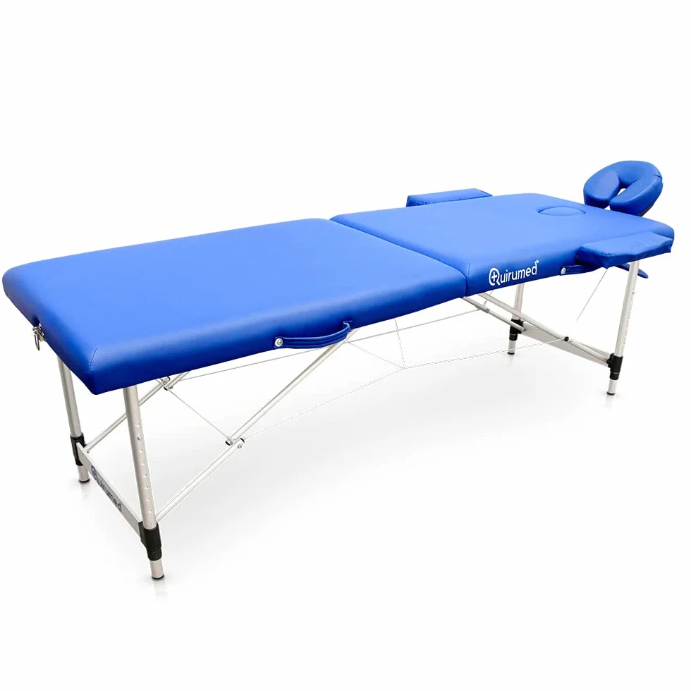 Quirumed Camilla Plegable de Masaje, Aluminio, Basic Plus, 186 x 60 cm, Portátil, Fisioterapia, Tatuaje, Azul