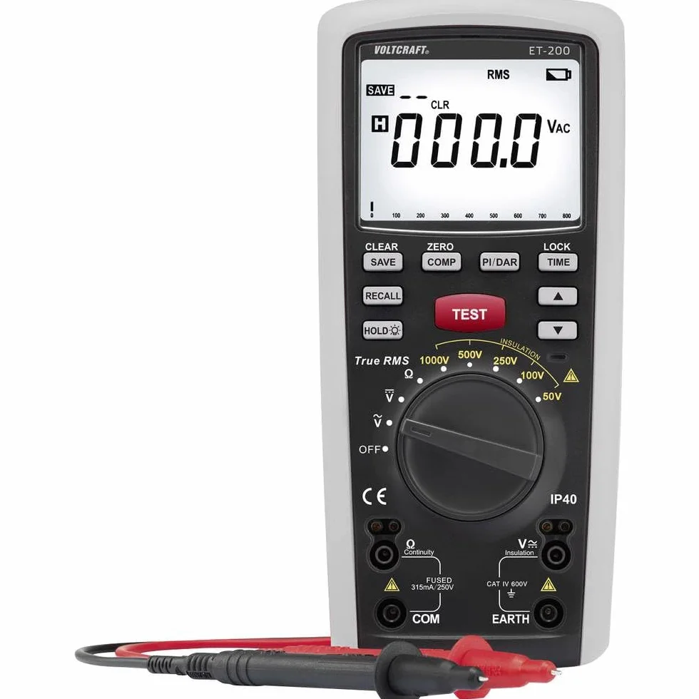 Dispositivo de medición de aislamiento VOLTCRAFT ET-200 50 V, 100 V, 250 V, 500 V, 1000 V 20 GΩ