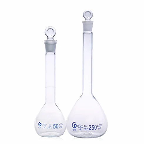 Botella de cristal borosilicato volumétrica con tapón 200 ml