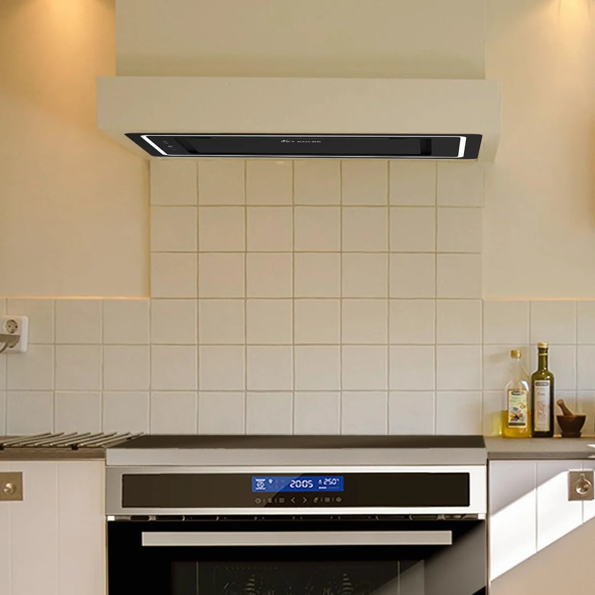 Campana Extractora Isla 72 cm Acero Inoxidable Vidrio Negro Apagado Automático LB720