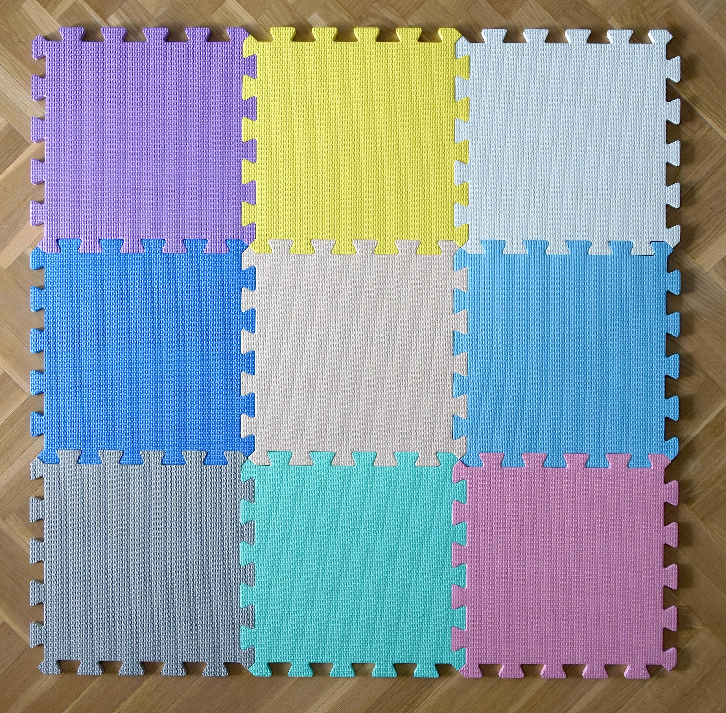 Alfombra Puzzle Goma EVA 1 cm Espesor 9 Piezas Intercambiables Colores Suaves