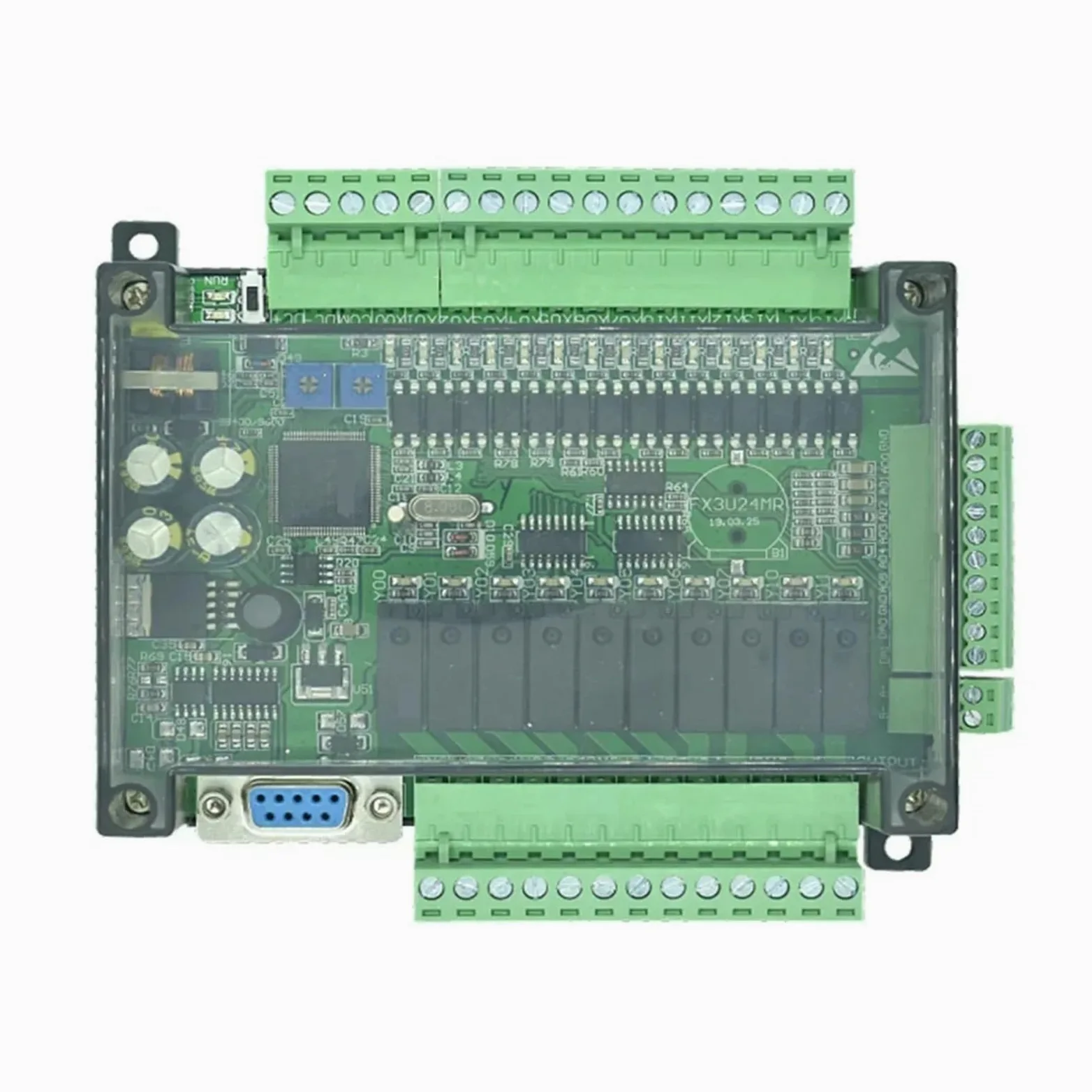 FX3U-24MR FX3U-24MT PLC controlador lógico programable 14DI/10DO analógico 6AI/2AO RS232 RS485 Placa de Control Industrial FX3U(FX3U-24MT)