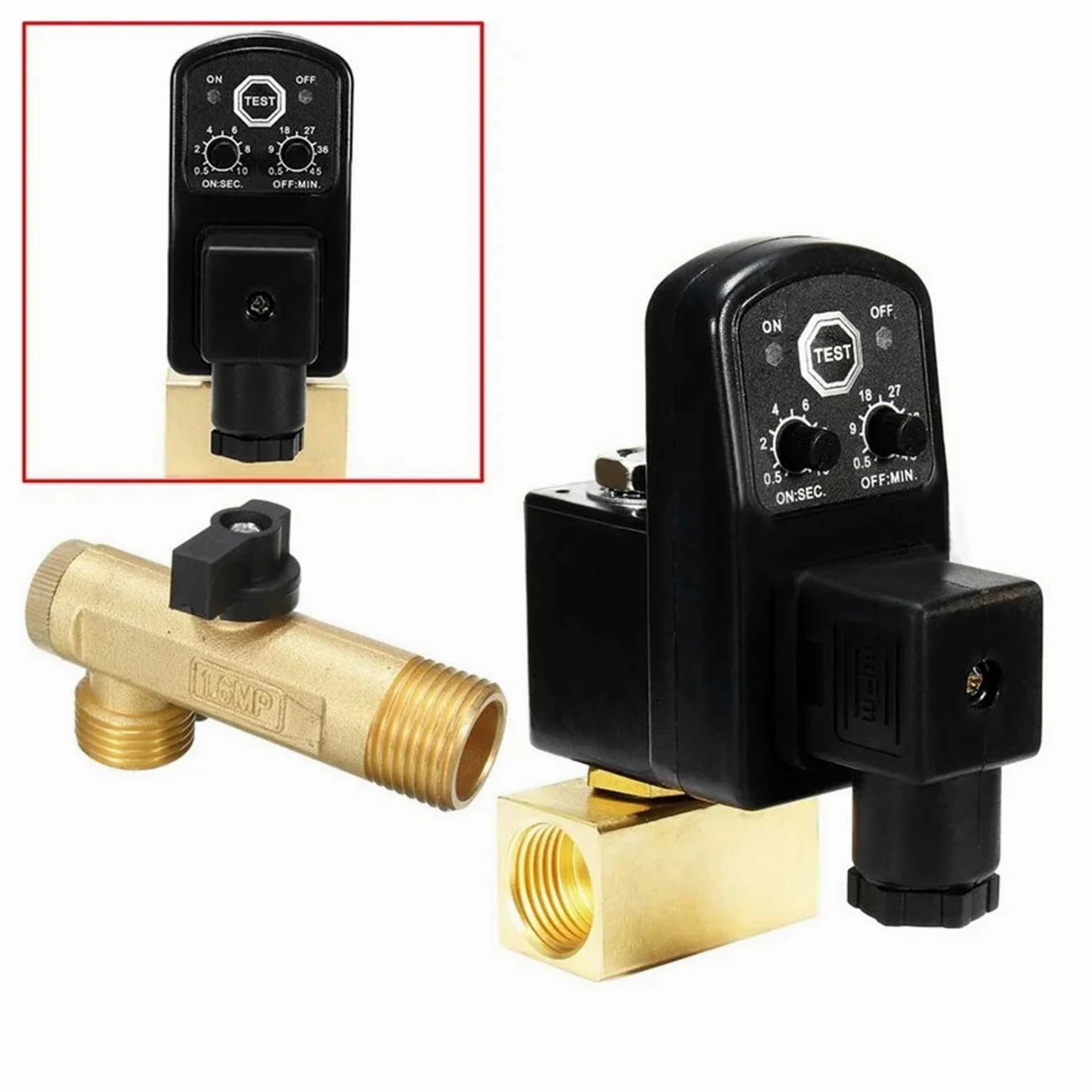 Solenoides, Válvula de drenaje de 1/2 ", compresor de aire electrónico temporizado, tanque de Gas, válvulas de drenaje automáticas de 2 vías for filtros, cilindros de aire, 1 ud.(GREEN_OPT-A)