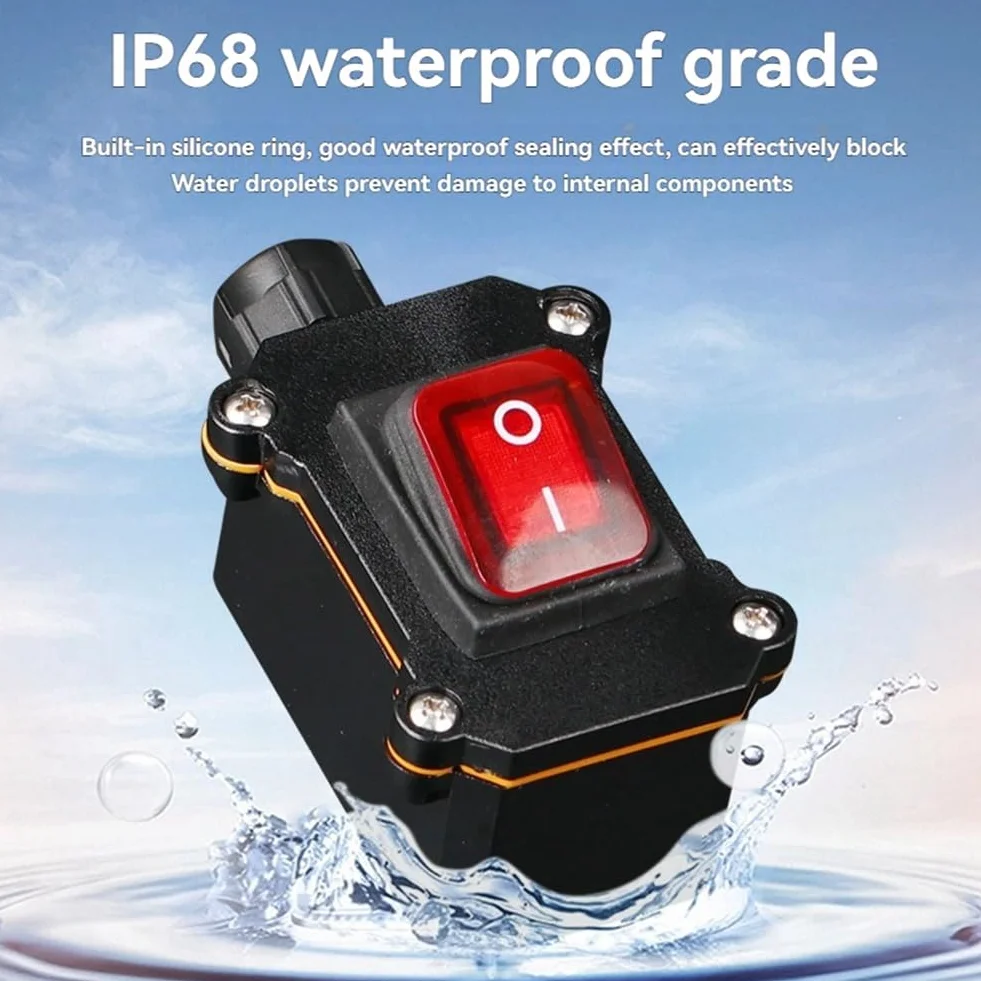 Interruptor basculante para de 220 V, IP68, resistente al agua, 16 A, alta corriente con luz LED, interruptor de encendido/apagado