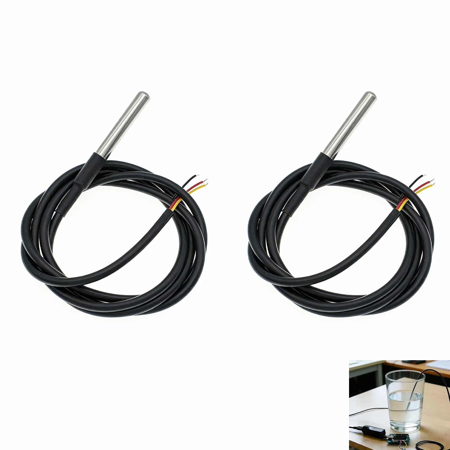 2 Piezas Sensor Temperatura DS18B20, Sonda Impermeable Cable 1m, Digital Acero Inoxidable para Arduino Raspberry Pi