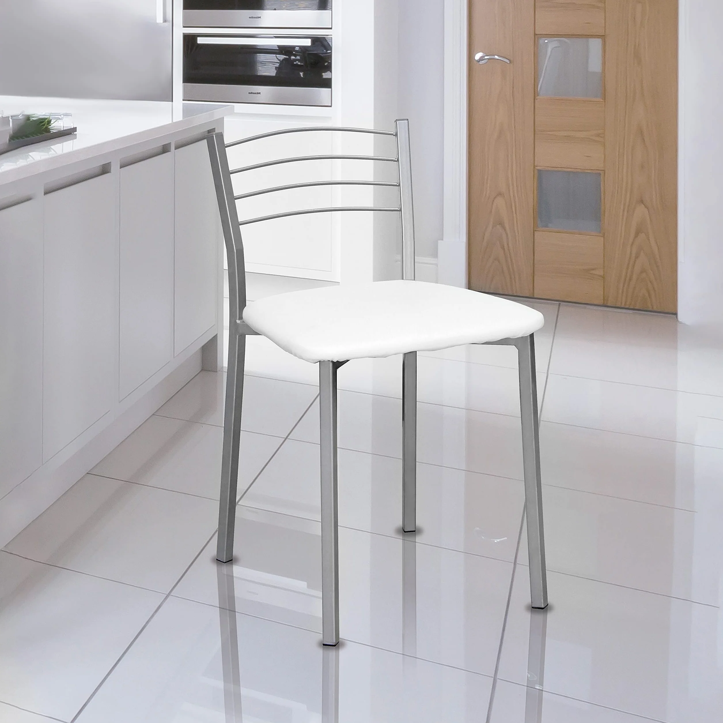 duehome | Pack 4 Sillas Cocina, Sillas Metalicas, Modelo Chef 10, Acabado en Gris y Blanco, Medidas: 40 cm (Ancho) x 41 cm (Largo) x 63 cm (Alto)
