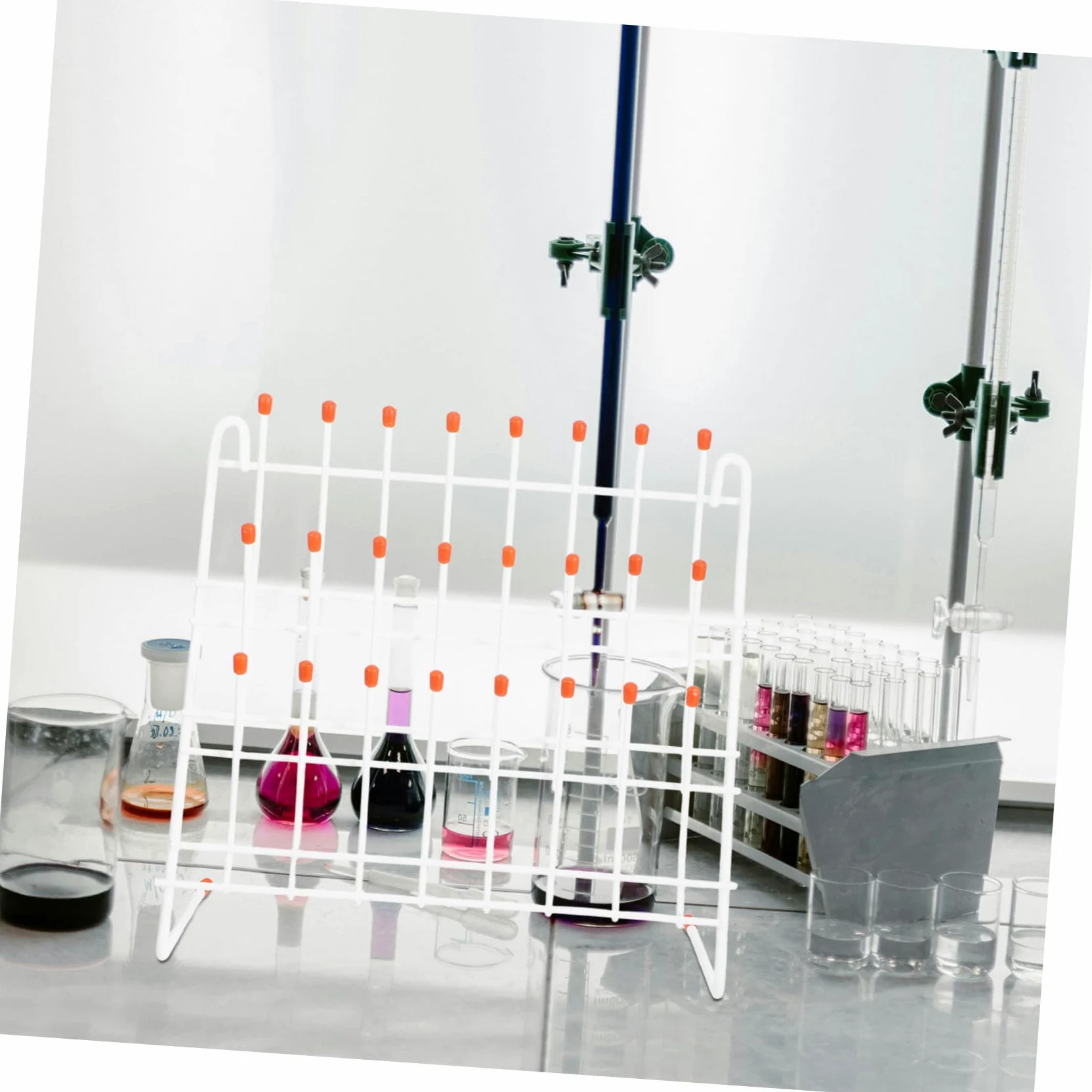 Soporte de Secado para Tubos de Ensayo de Hierro Revestido, Rejilla Drenaje 24 Posiciones para Laboratorio, Estante Práctico para Secar Vasos y Tubos de Laboratorio