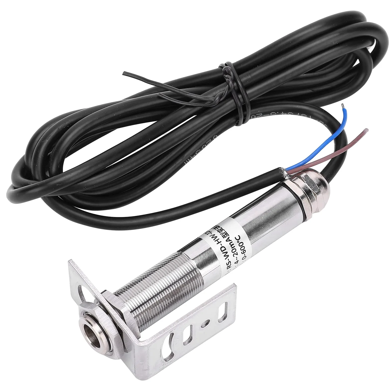 Fabater Sensor de Temperatura Infrarrojo sin Contacto Transmisor de 4-20 MA 0-600 ℃ 10-30 VCC M18 Carcasa Metálica Roscada Soporte de Acero Inoxidable para Agua Aceite Químico Goma Temperatura del