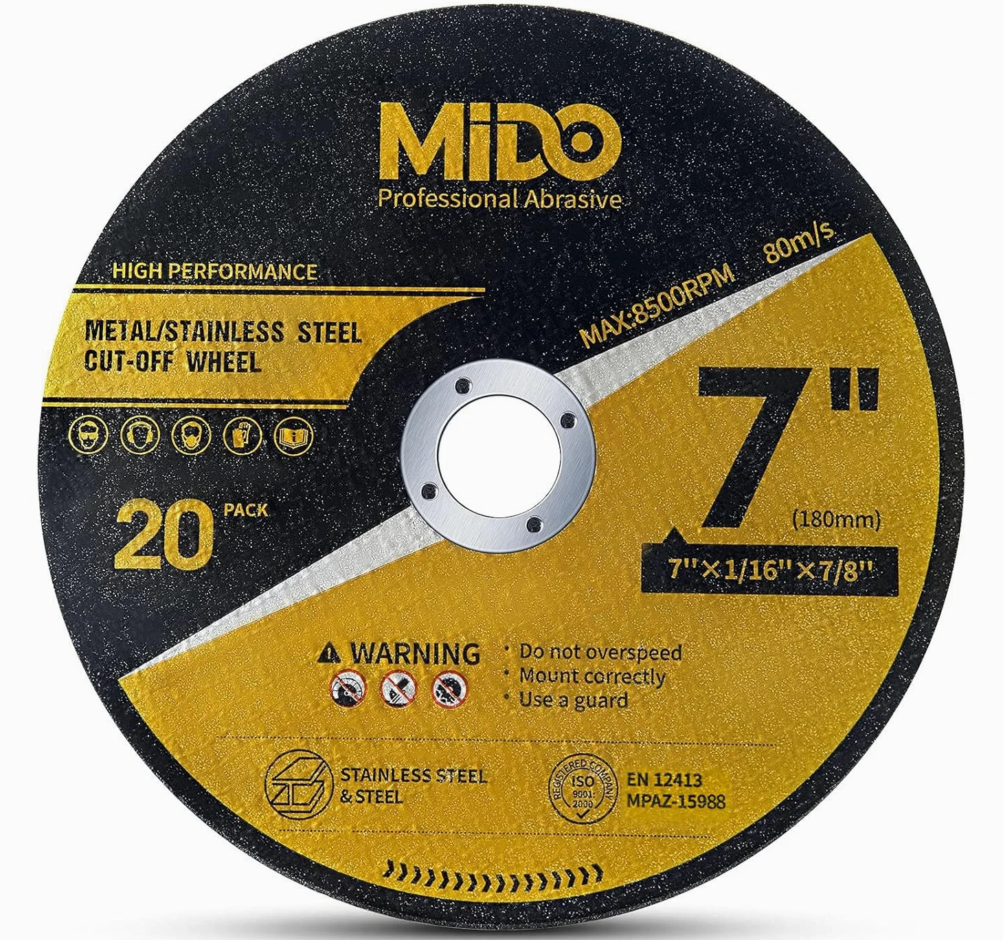 Ruedas de corte de 7 pulgadas, 20 piezas de metal y acero inoxidable, disco de corte de metal fino para amoladora angular, 7 pulgadas x 1/16 pulgadas x 7/8 pulgadas