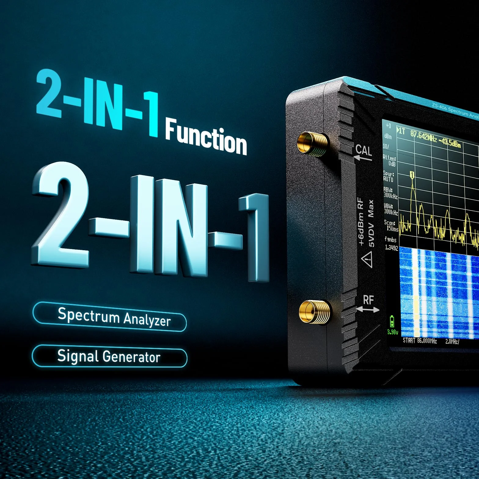 SEESII Analizador de espectro TinySA Ultra+ ZS406 con atenuador de 50 W, analizador de frecuencia de 4,0 pulgadas, 100 kHz-5,4 G Hz, generador de señal 2 en 1, 100 kHz - 800 MHz MF/VHF/HF, entrada UHF