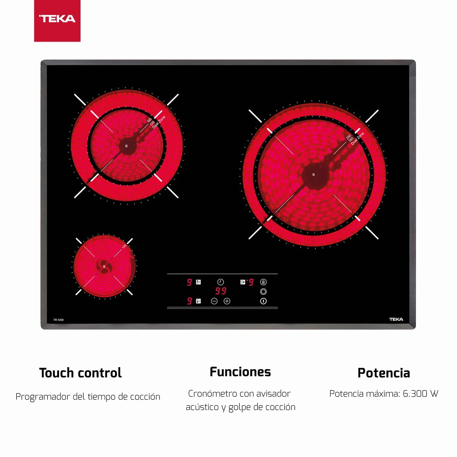 TEKA Placa Vitrocerámica 60 cm 3 Zonas Touch Control TR PRO 5300