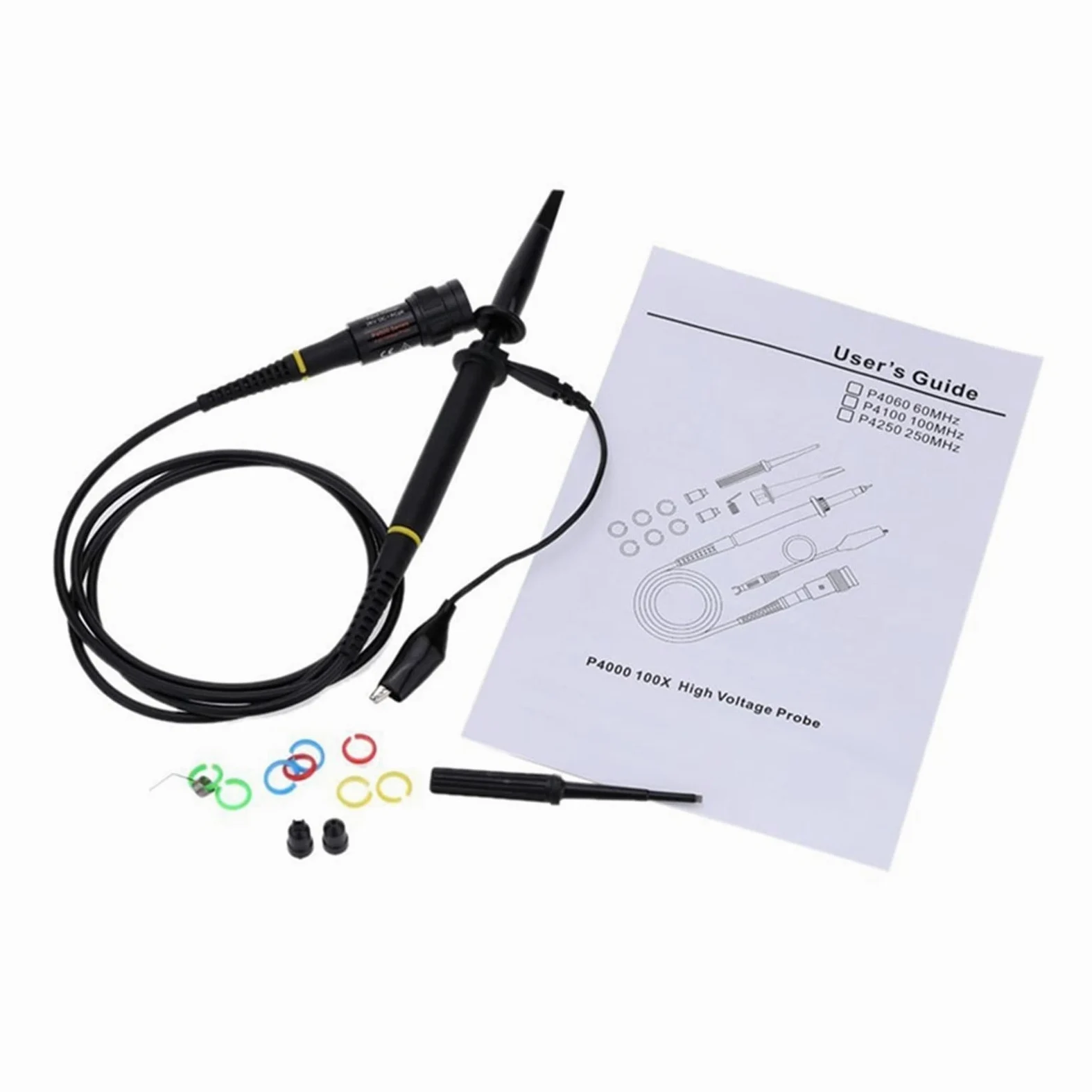 P4100 Sonda de osciloscopio de Alto Voltaje 2KV 100: 1 Pinza de cocodrilo de 100 MHz Punta de medición Amablemente