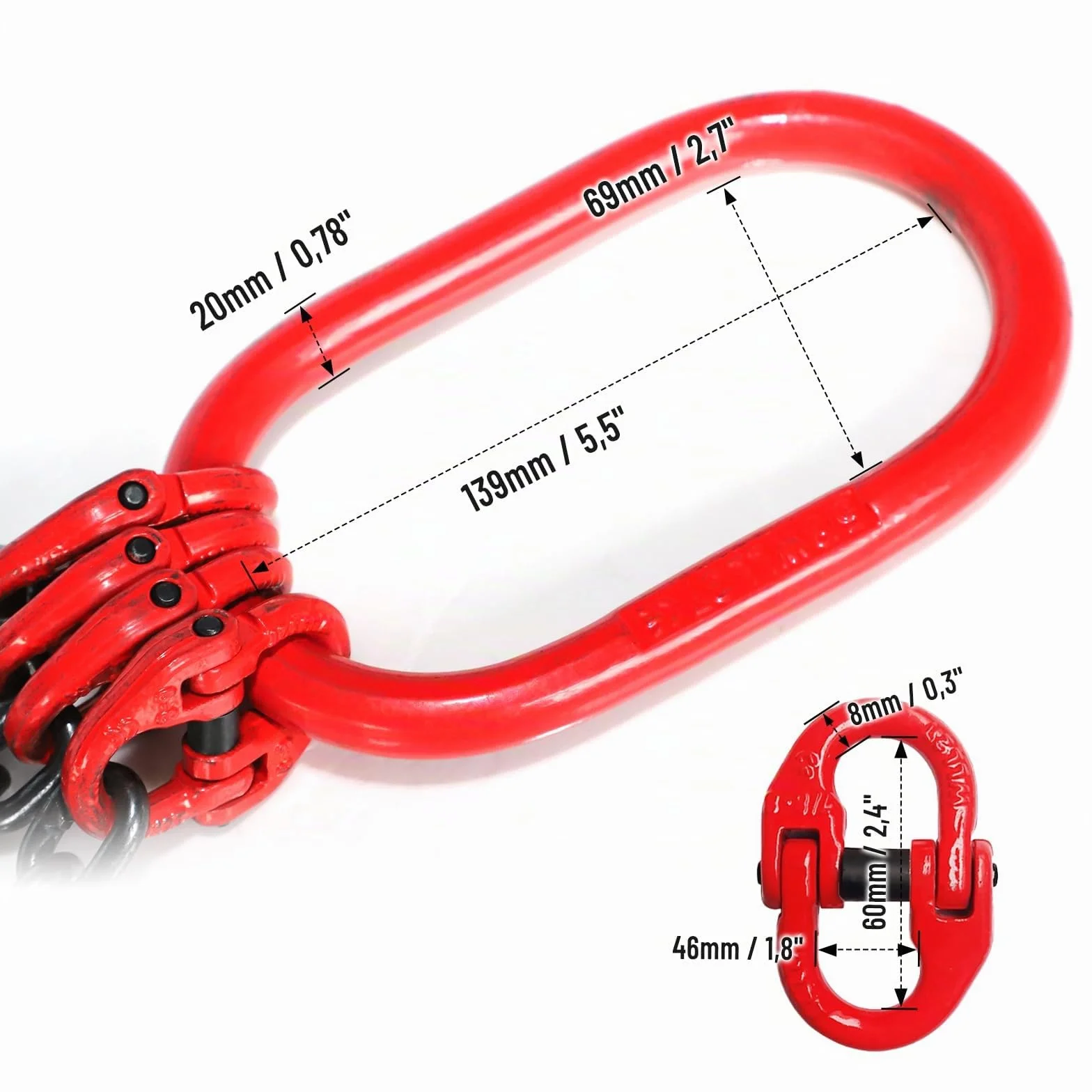 Cadena de Elevación G80 3000 kg 4 Cadenas con Ganchos
