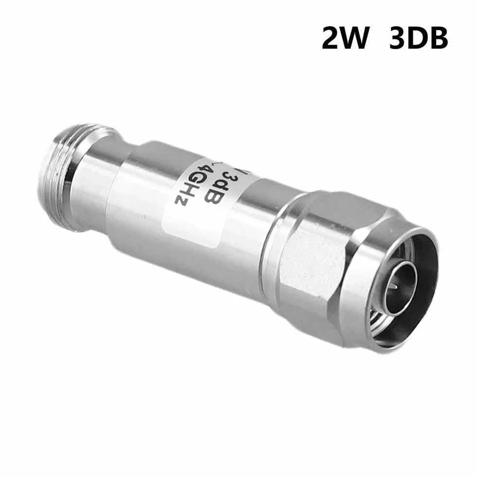 Atenuador RF fijo coaxial N-Type macho a hembra DC-4GHz 2W 3dB 50 ohmios acero inoxidable