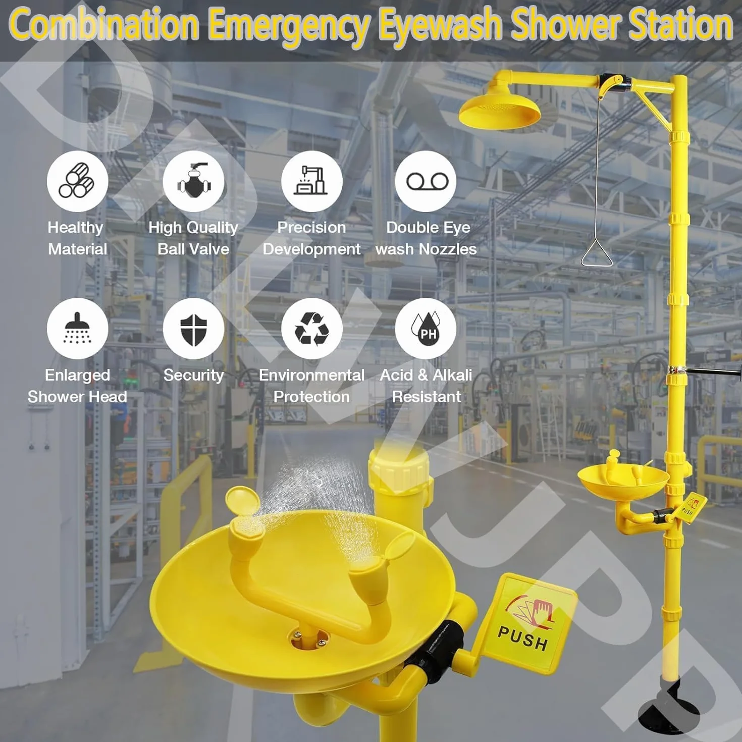 Estación Lavaojos de Pie Ducha de Emergencia de Ducha Estación Lavaojos con Flujo de Agua Ajustable Estación Lavaojos de Emergencia para Laboratorio de Fábrica