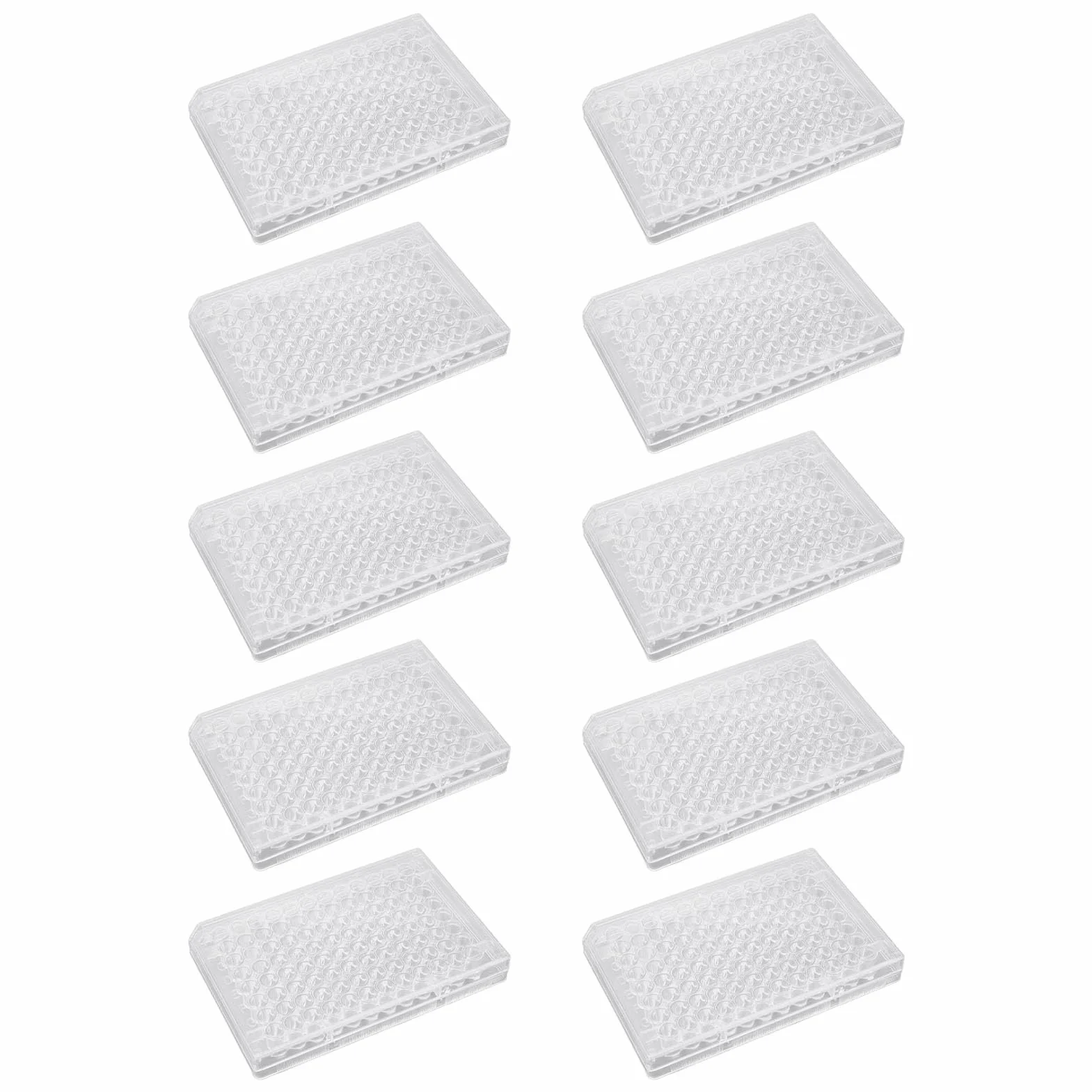 10PCS Placas de Cultivo Celular 96 Pozos - Placas de Poliestireno Transparente con Tapa para Investigación (Fondo plano)