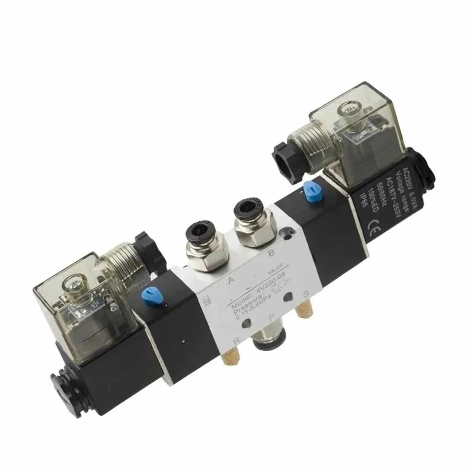 4V120-06 4V420-15 4V320-10 Electroválvula neumática de 5 vías 2 posiciones 1/4" Interior de aleación de aluminio DC12V DC24V AC110V AC220V