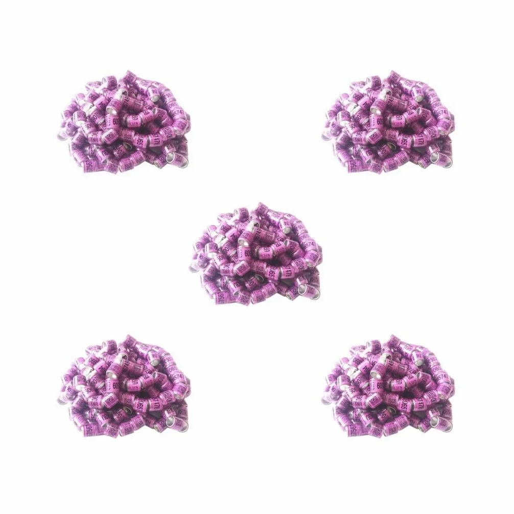 Identificación mediante anillas para aves, Anillos abiertos de aluminio for patas pájaros y palomas con números impresos, 8 mm, color morado, paquete 100(5 Set Ofpurple)