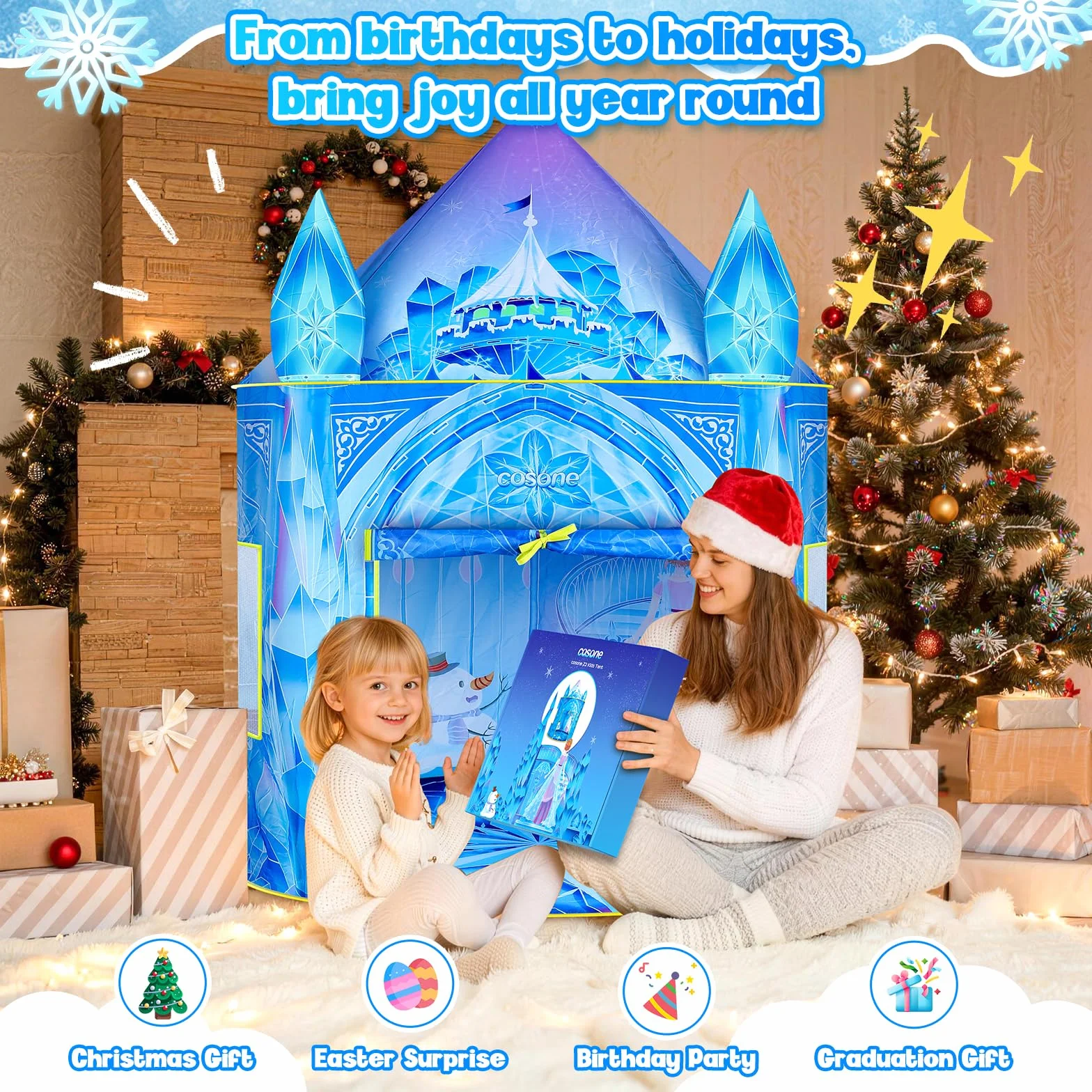 Cosone Tienda Campaña Infantil Frozen Tipi Exterior Casitas Jardin Juguete Regalo Niña 2-8 Años