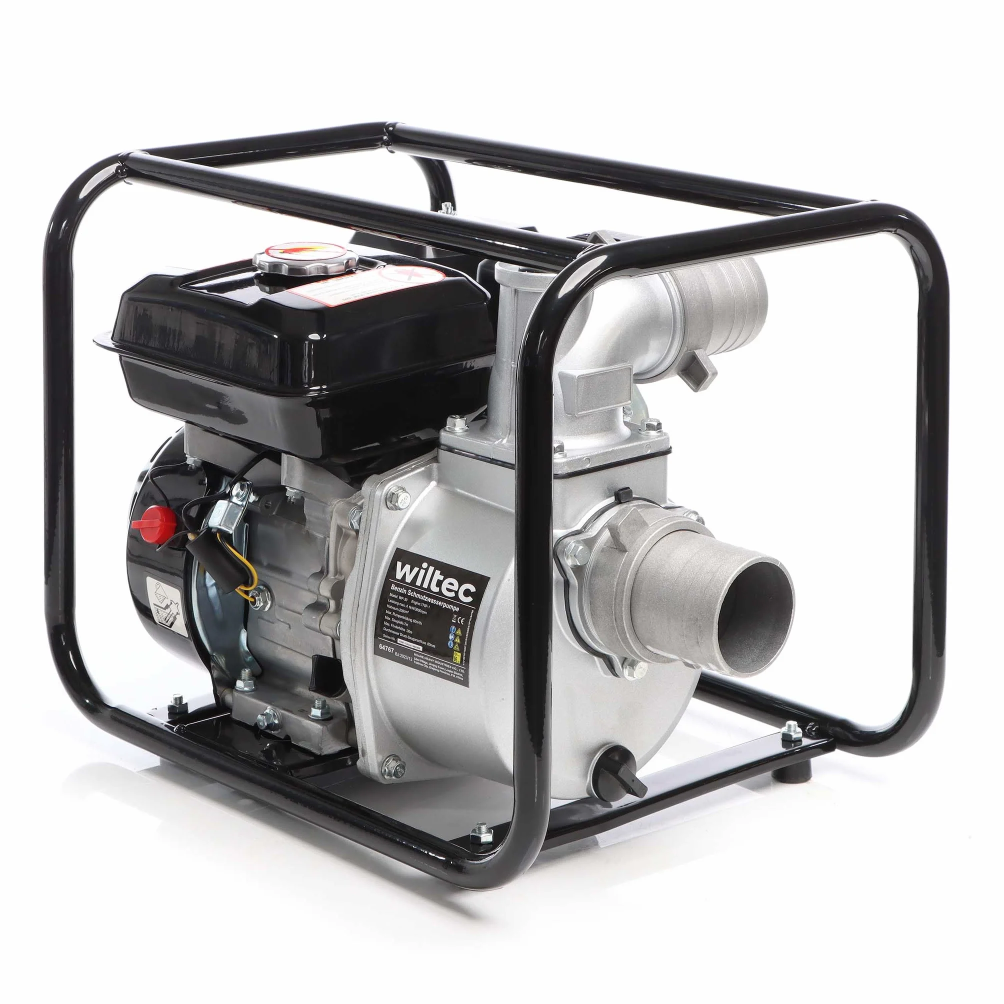 Wiltec Bomba de aguas residuales a gasolina de 4kW bomba de agua caudal 48.000l/h toma de 80mm (3")