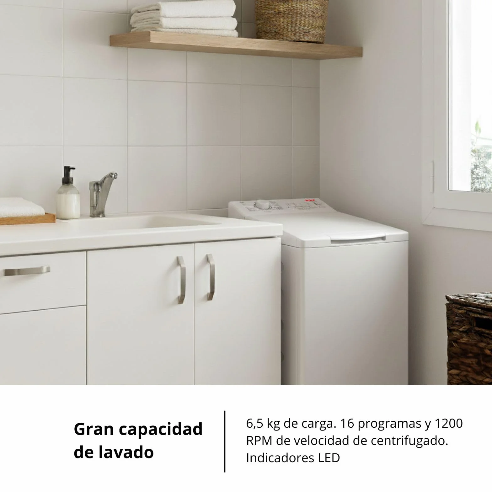 Corberó Lavadora Carga Superior 6.5kg 1200 RPM 16 Programas Función Vapor ECO Blanco
