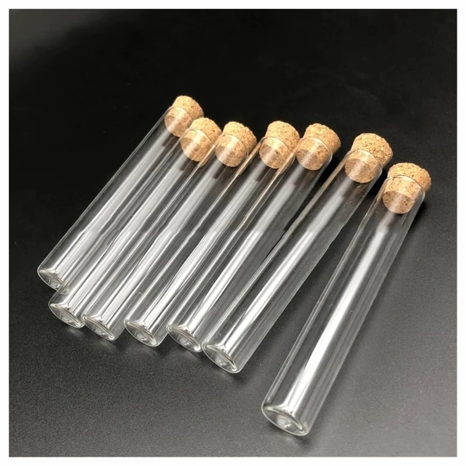Tubos de ensayo de Vidrio Transparente, Tubo de ensayo Vidrio borosilicato, Tapones Corcho Fondo Plano 15x100mm, Varios tamaños(100pcs)