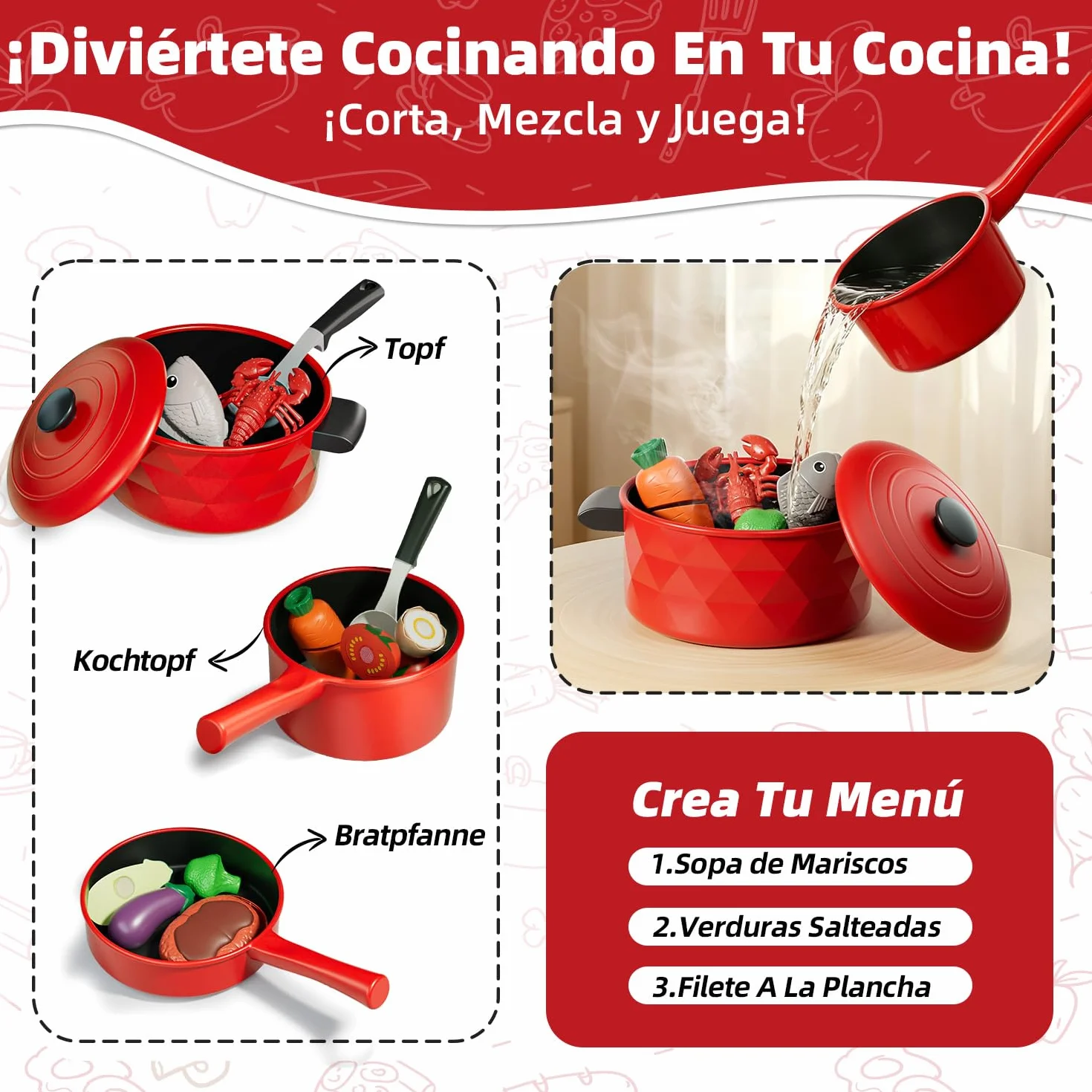 Lehoo Castle Cocinita Infantil para Cortar Alimentos y Verduras, Juguete de Cocina para Niñas 3-8 Años