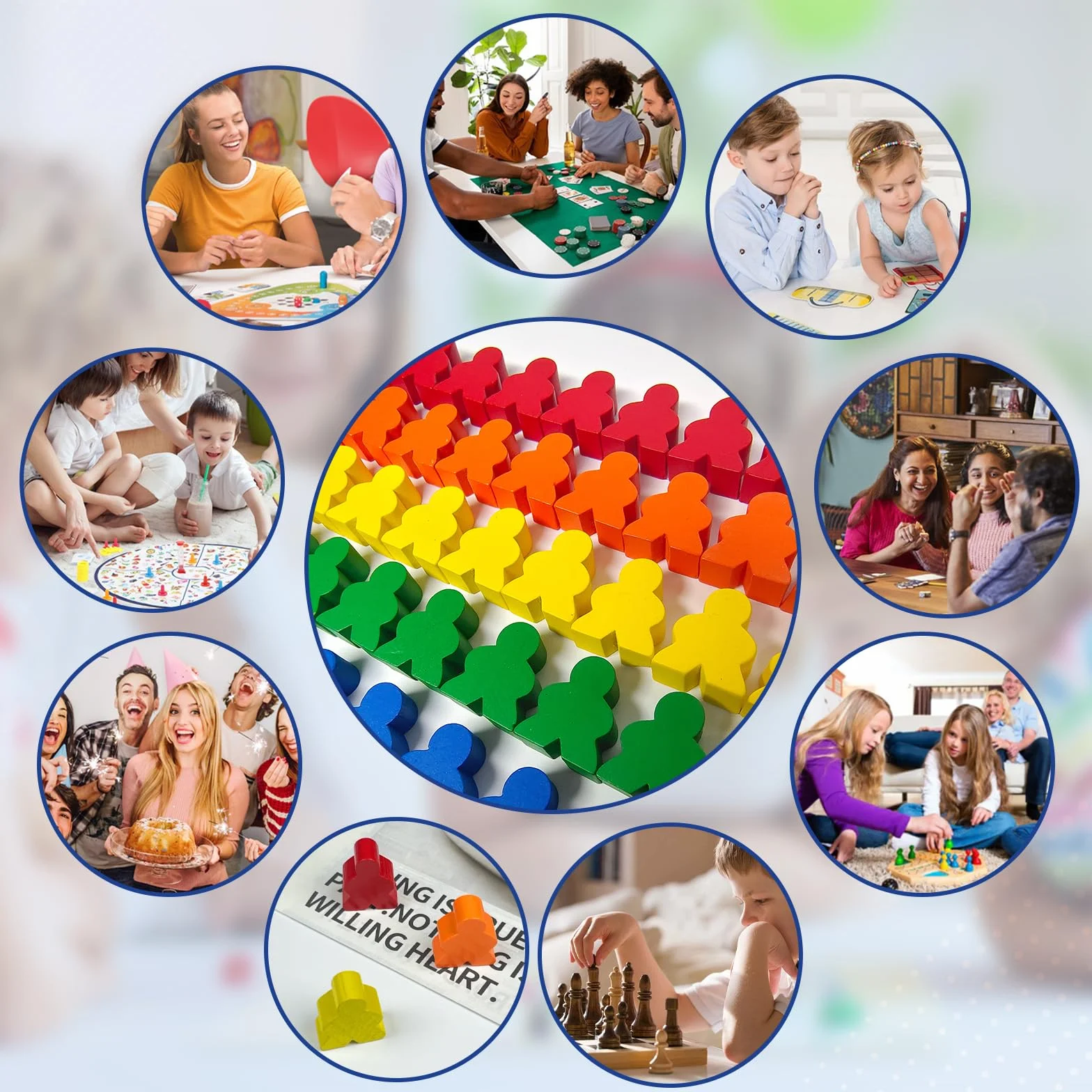 Fichas Personajes de Mesa 80 Piezas 24 x 20 mm Figuras de Madera 6 Dados Multicolor Juegos de Mesa
