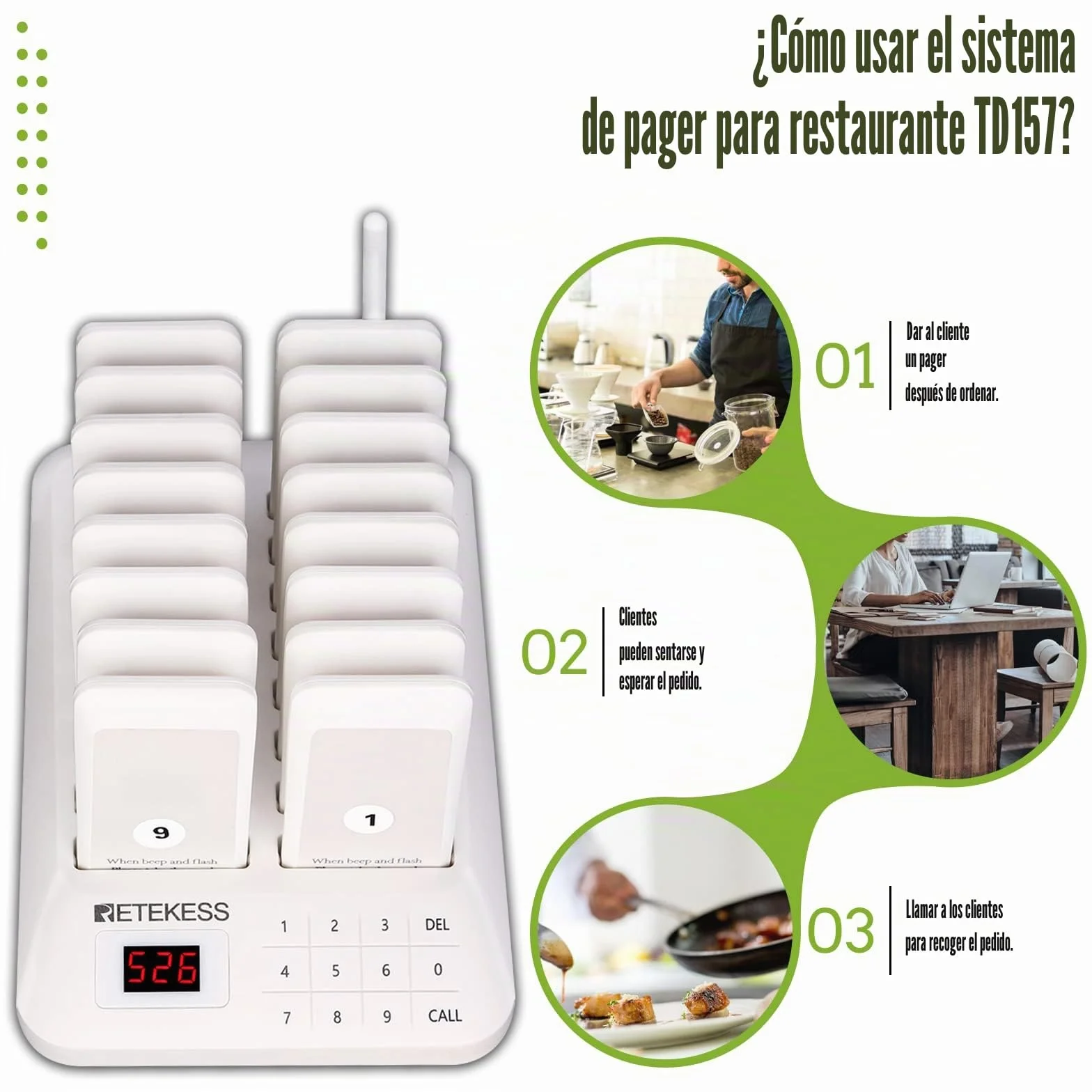 Retekess TD157 Avisador Restaurante, Buscapersonas, 500M, 1-99s Duración de la Llamada, Llamada de Uno a Más, Canal 998, Sistema de Llamadasde usarpara Hoteles, Hospital, Escuela