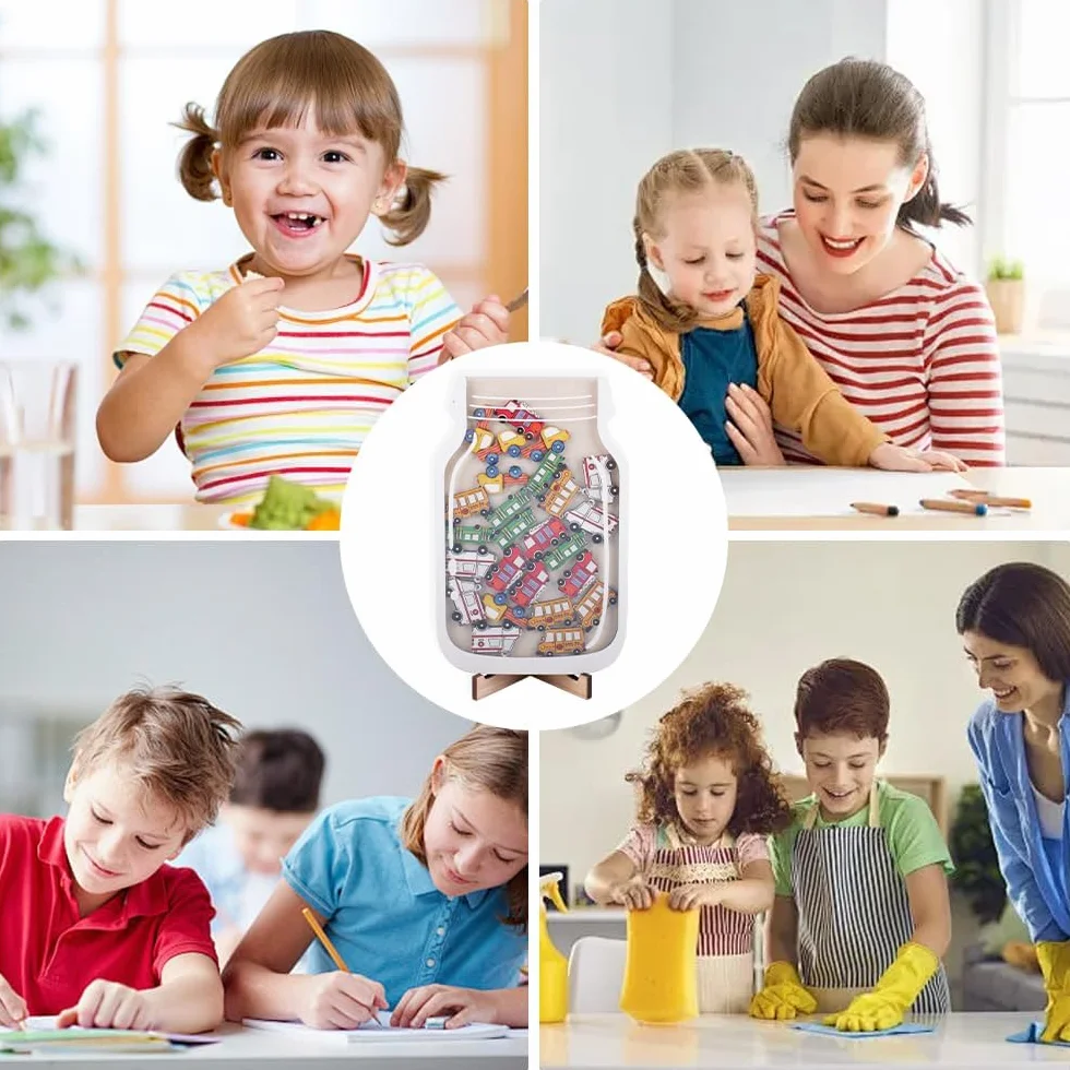 YunBey Tarro de Recompensa de Automóviles de Madera Personalizado para Hogar y Clase Niños Niñas