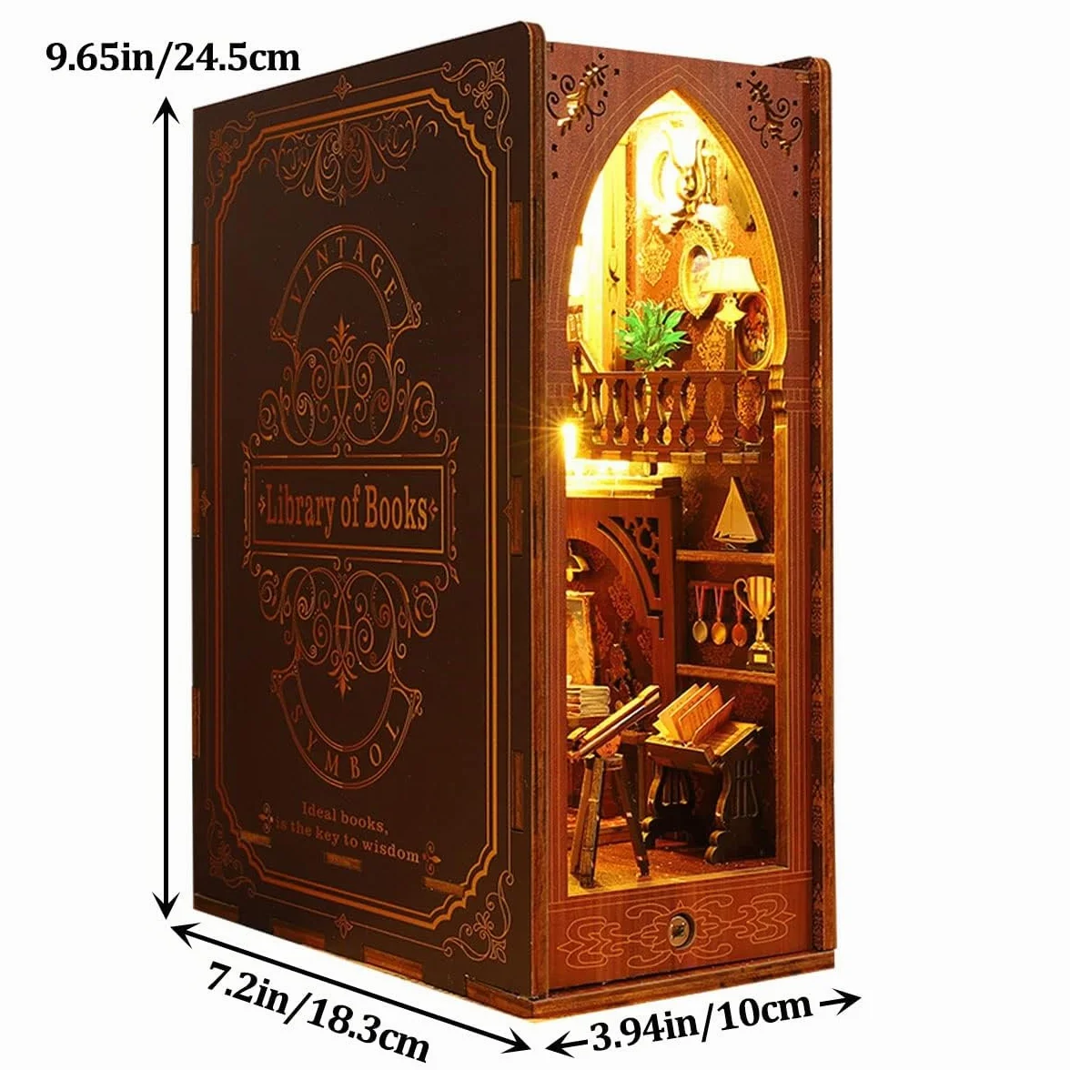 Kit de esquina libro DIY rompecabezas de madera 3D Sujetalibros con luces LED para adultos y niños