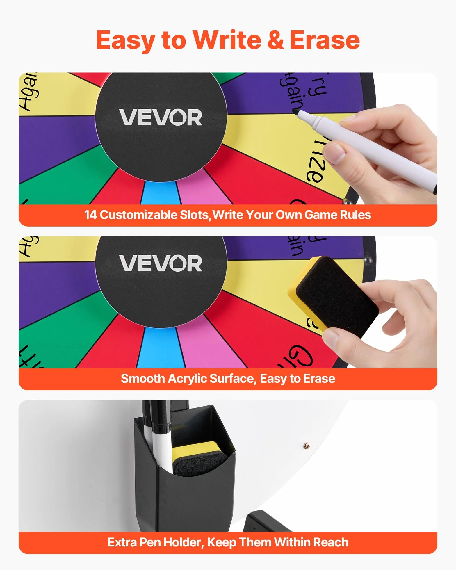 VEVOR Rueda de la Fortuna 14 Ranuras con Soporte Juegos de Lotería Ruleta Ganadora 458 x 205 x 550 mm