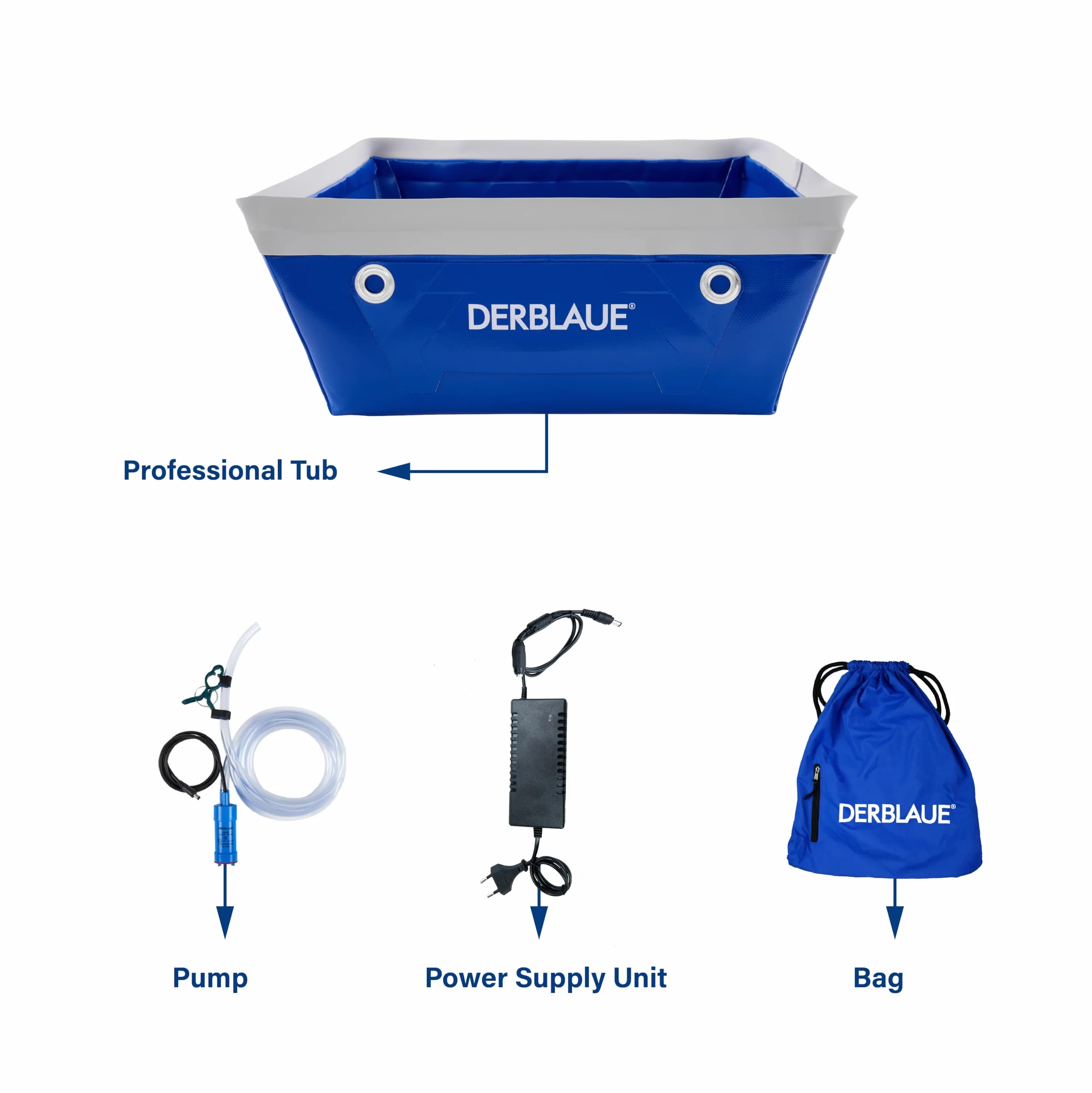 DERBLAUE® Sistemas de recolección de líquidos altamente flexibles - Set sin batería – para todos los trabajos con líquidos en las áreas de construcción, taller y servicio, para H2O