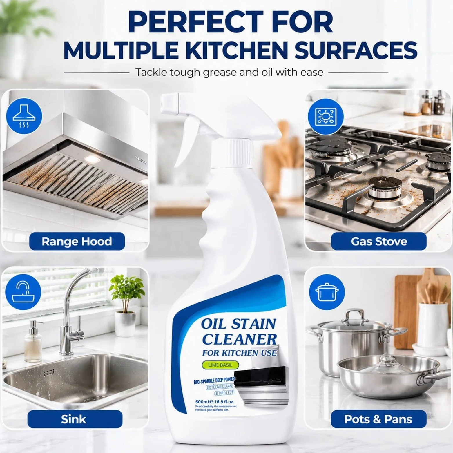 Limpiador Desengrasante Fuerte Multiusos for Horno y Cocina | 500ML Disolución Rápida de Manchas Quemadas Adheridas, Limpieza Fácil for Utensilios de Cocina y Encimeras(3pc)