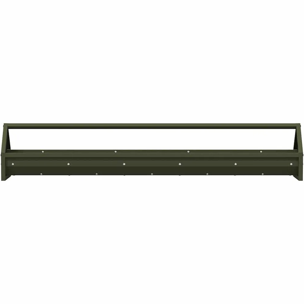 Comedero gallinas de acero verde oliva 108 x 20,5 x 20 cm, gran tamaño con barra transversal y agujeros de drenaje, para gallinero interior y exterior