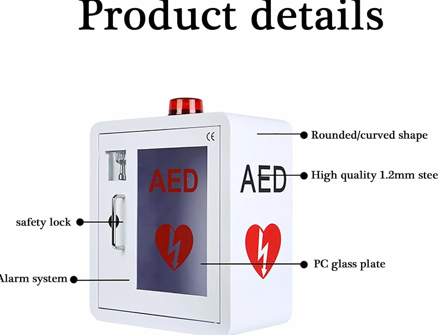Gabinete DEA, gabinete de almacenamiento montado en la pared for desfibrilador DEA, con alarma y luz estroboscópica de emergencia, diseño de esquina redondeada, se adapta a todas las ciencias cardíaca