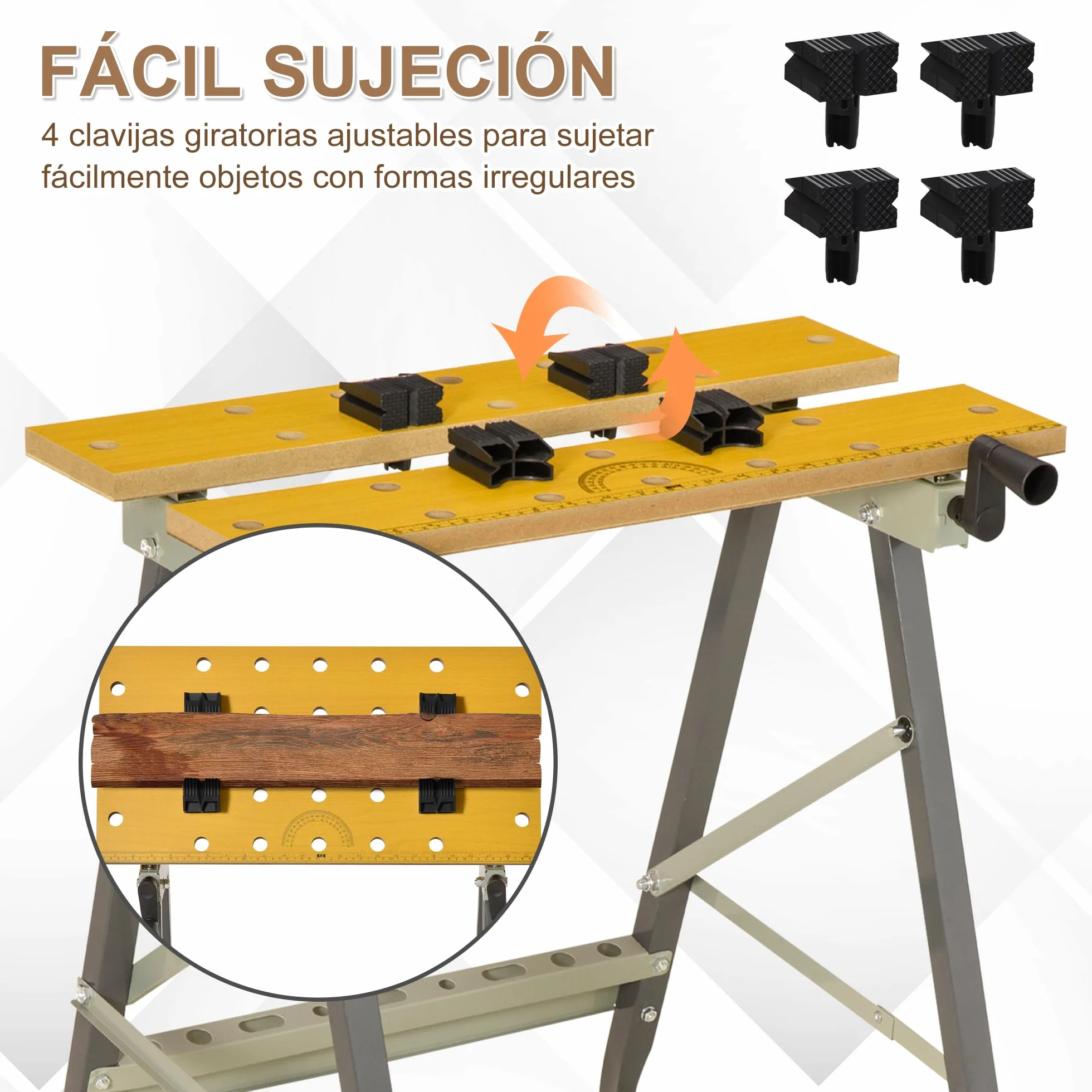 DURHAND Banco de Trabajo Plegable 4 en 1, Mesa de Trabajo con Abrazaderas Ajustables, Carga 100 kg, 62,5x60,5x78,5 cm