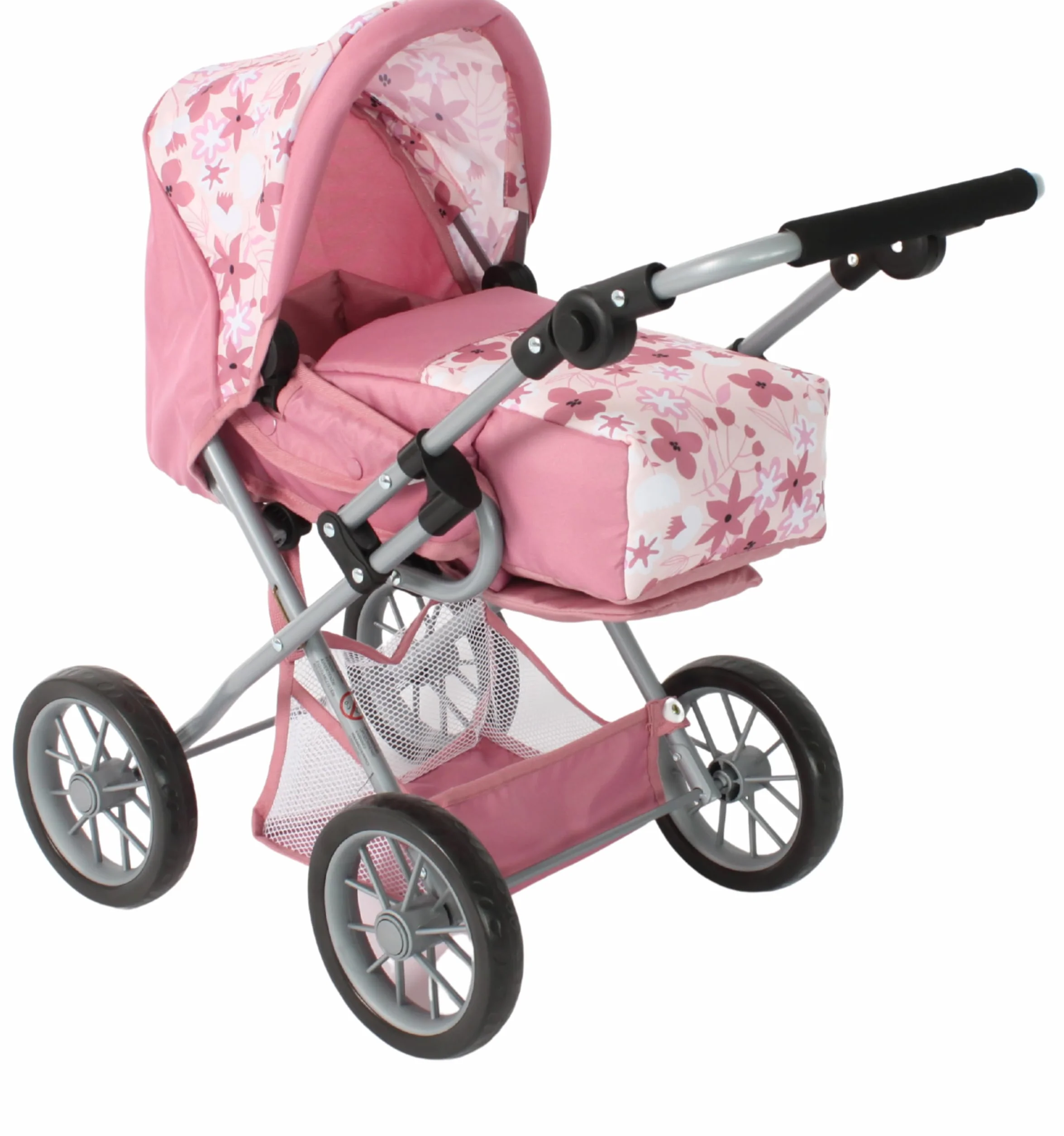 Bayer Chic 2000 Cochecito 3 en 1 Combi para muñecas Leni Flores Rosa Plegable Mango Ajustable 43-67 cm