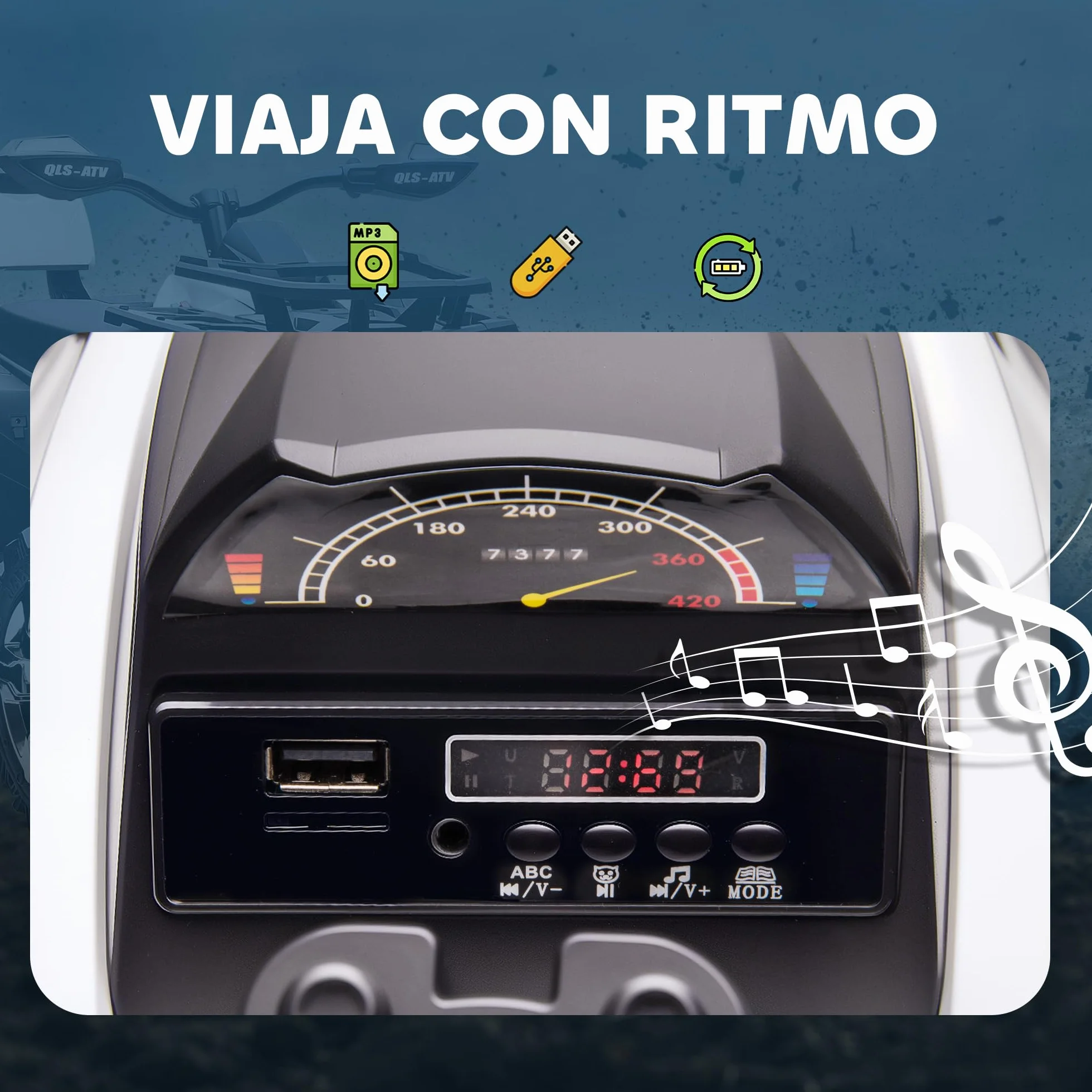 HOMCOM Quad Eléctrico para Niños 12V 10AH 2 Motores 3–8 km/h LED MP3 USB Blanco