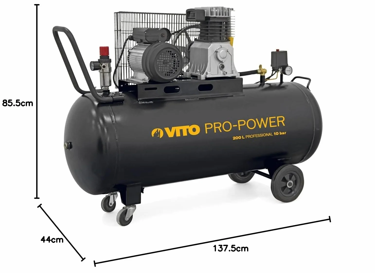 VITO Black Series - Compresor de aire (200 litros, 10 bares, 230 V, 4 CV, 10 bares de presión de funcionamiento (máx. 12 bares), 400 l/min, compresor de aire de 200 L, lubricado con aceite, compresor