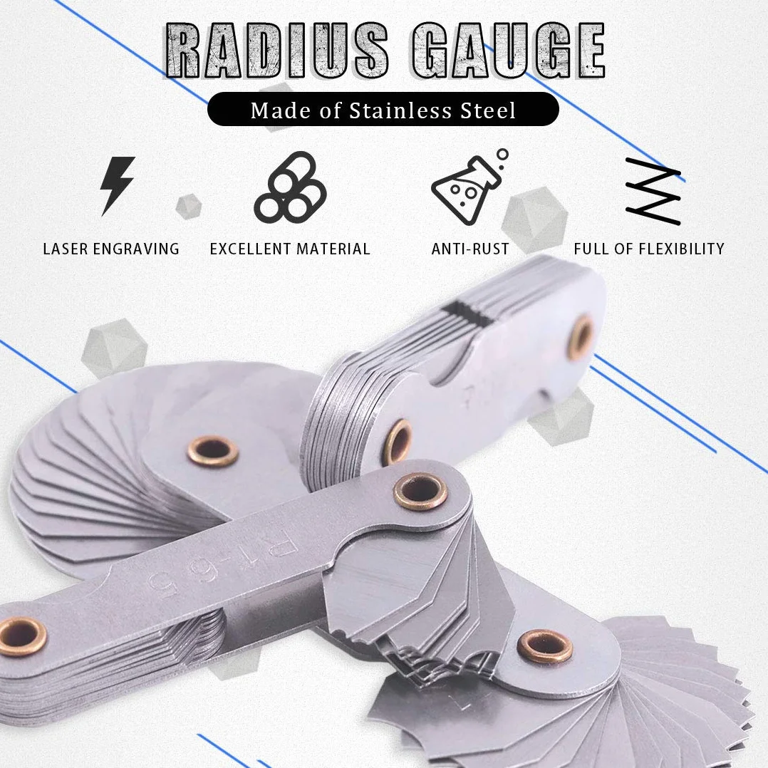 Glarks Juego de calibradores de radio de acero inoxidable R0.3-1.5/R1-6.5/R7-14.5/R15-25