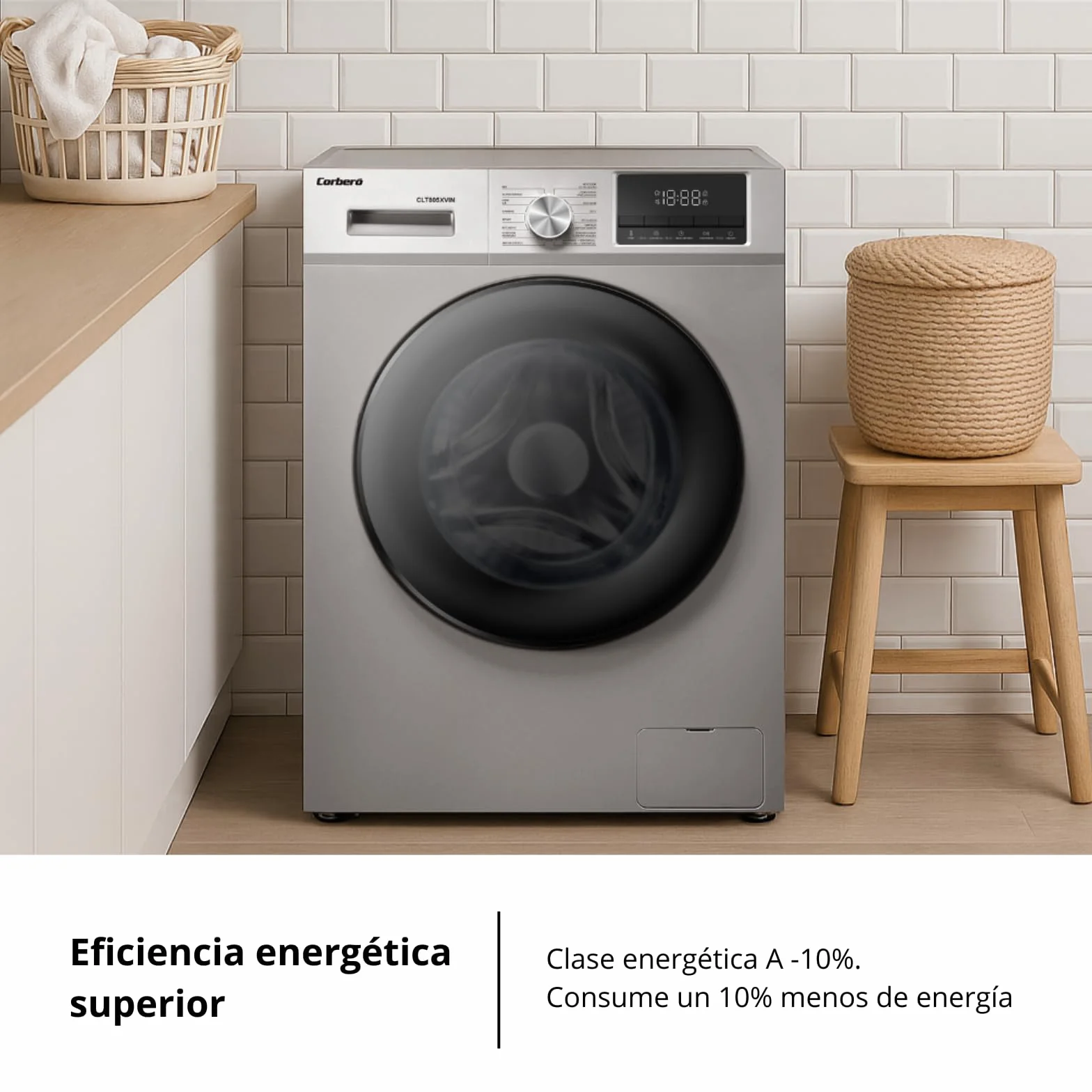 Corberó Lavadora Carga Frontal CLT805XVIN 8 Kg 1400 Rpm Inverter 16 Programas Vapor Antialérgico Inox