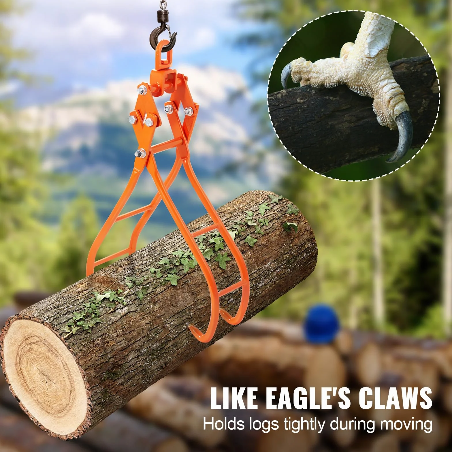 VEVOR Abrazadera Forestal para Troncos 914,4 mm Abrazadera de Elevación para Troncos de Madera Ganchos 4 Garras Giratorias Carga de 1500 kg Abrazadera de Acero para Tractores ATV Camiones Carretillas