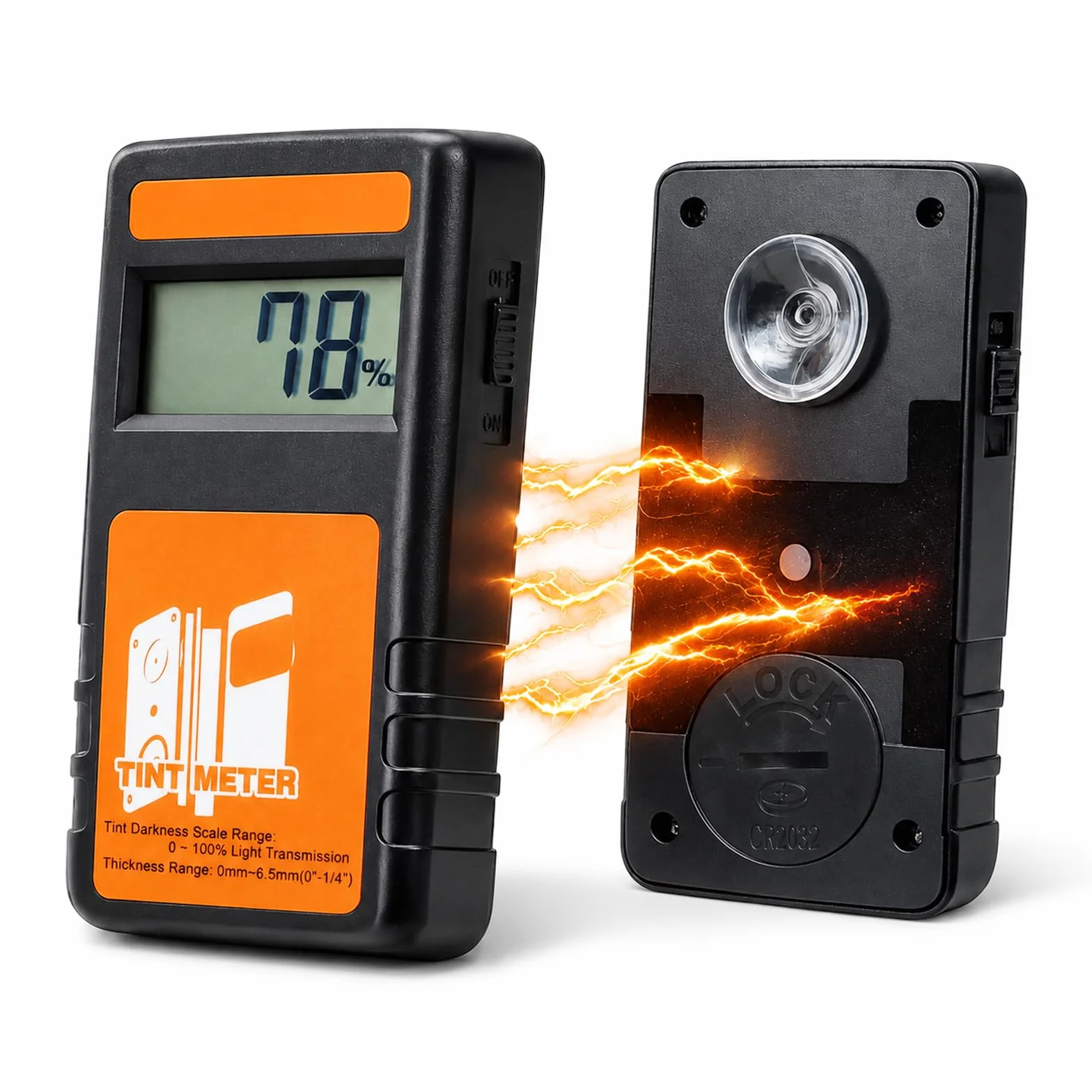 Medidor de tinte de ventana para aplicación de la ley, 100 % VLT, probador de transmisión de luz visual, transmisor y receptor de medición continua para cortinas de ventana de vehículo de automóvil