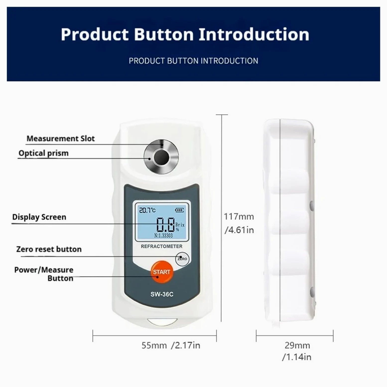 Refractómetro digital LCD, medidor Brix Jugo de fruta Bebida ATC Instrumento de medición del contenido de azúcar 0-36% Sacarómetro Respuesta Rápida